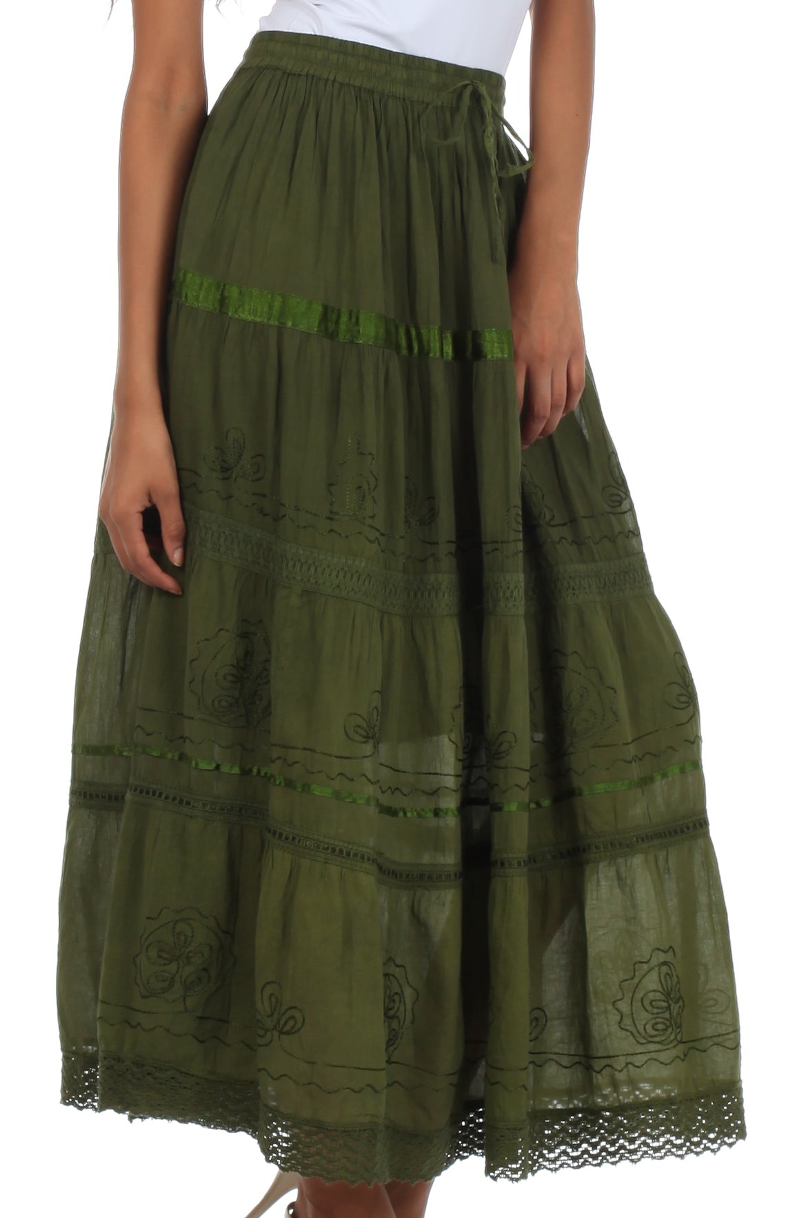 Sakkas Solid Embroidered Gypsy / Bohemian Full / Maxi / Long Cotton Skirt - Concordia Style Boutique