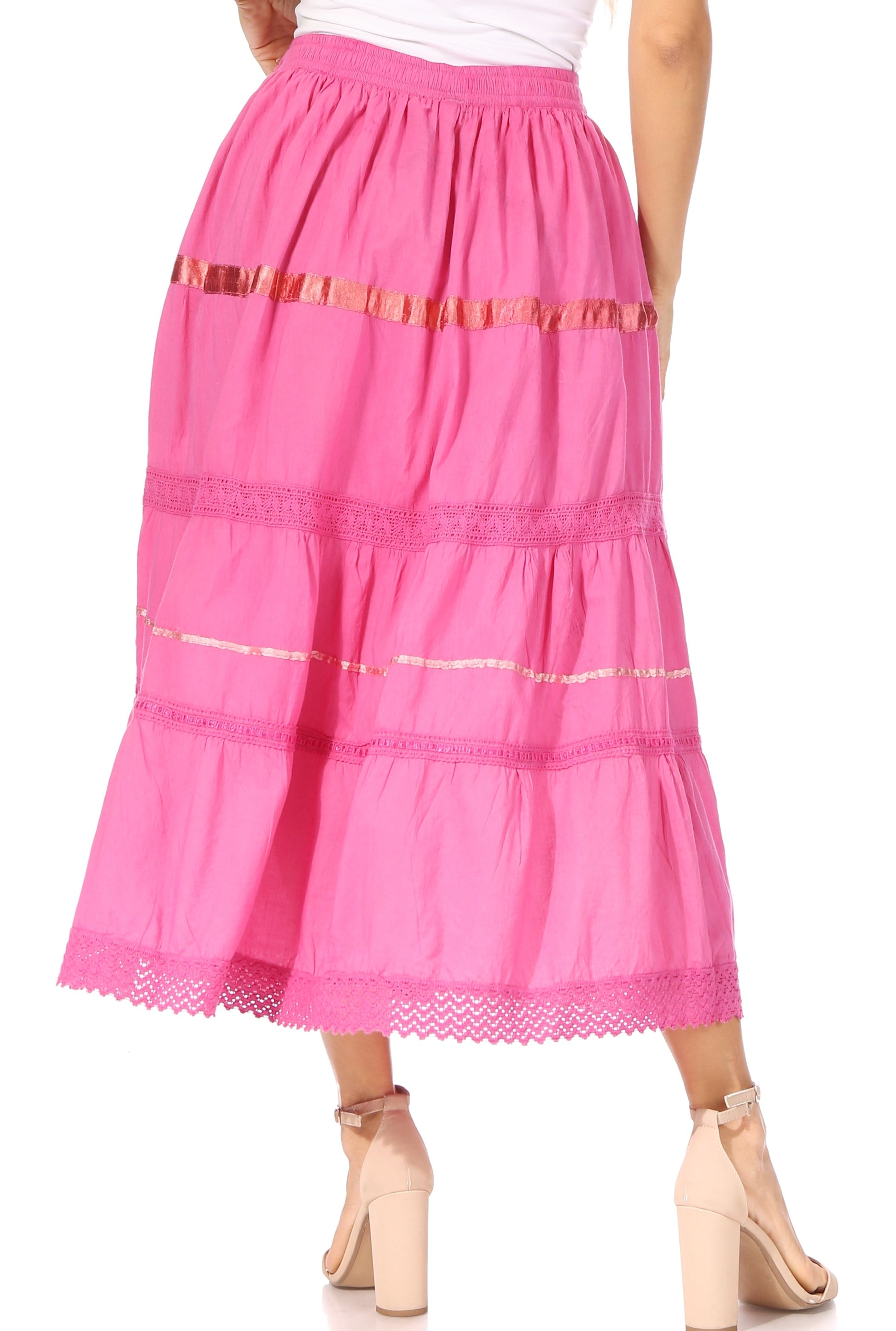 Sakkas Solid Embroidered Gypsy / Bohemian Full / Maxi / Long Cotton Skirt - Concordia Style Boutique