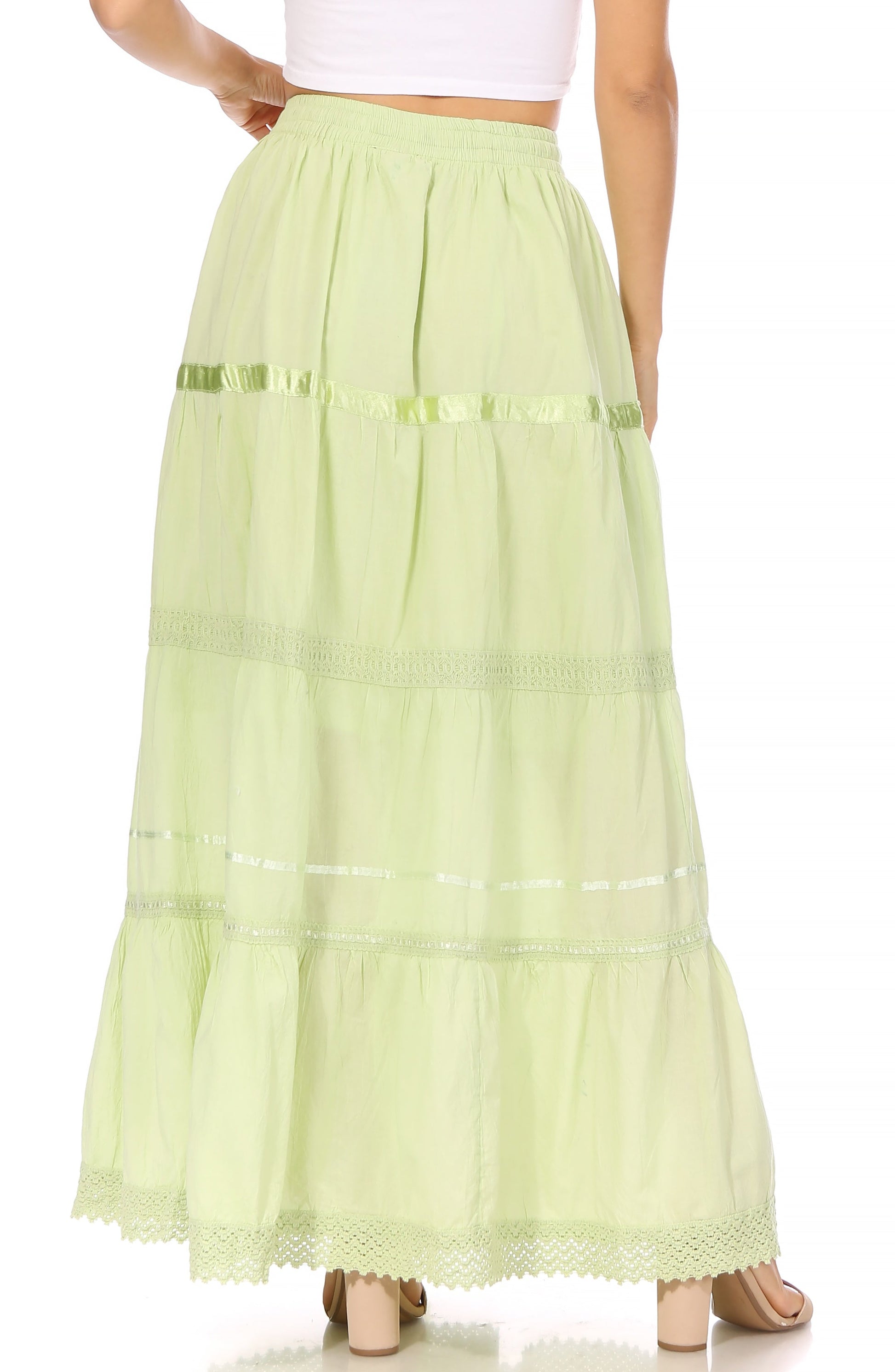 Sakkas Solid Embroidered Gypsy / Bohemian Full / Maxi / Long Cotton Skirt - Concordia Style Boutique