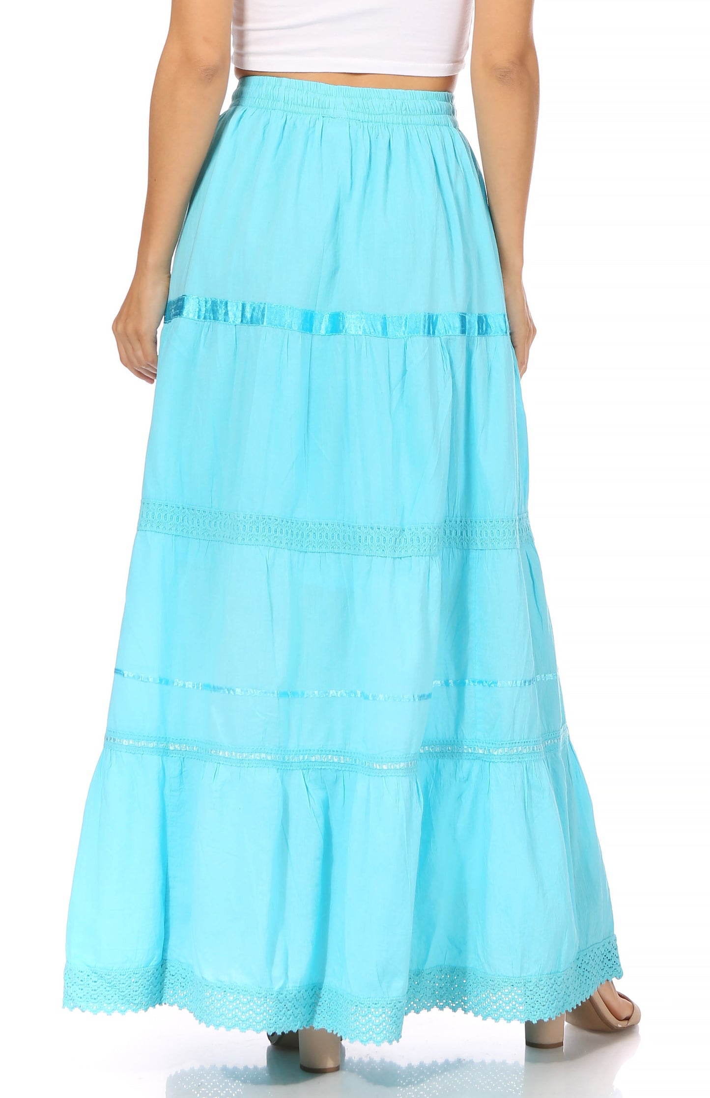 Sakkas Solid Embroidered Gypsy / Bohemian Full / Maxi / Long Cotton Skirt - Concordia Style Boutique