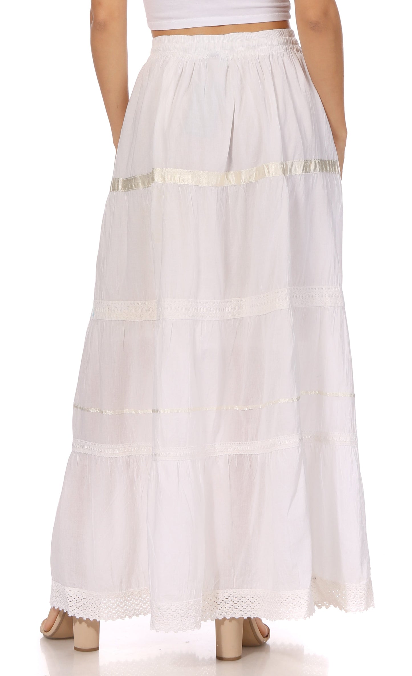 Sakkas Solid Embroidered Gypsy / Bohemian Full / Maxi / Long Cotton Skirt - Concordia Style Boutique