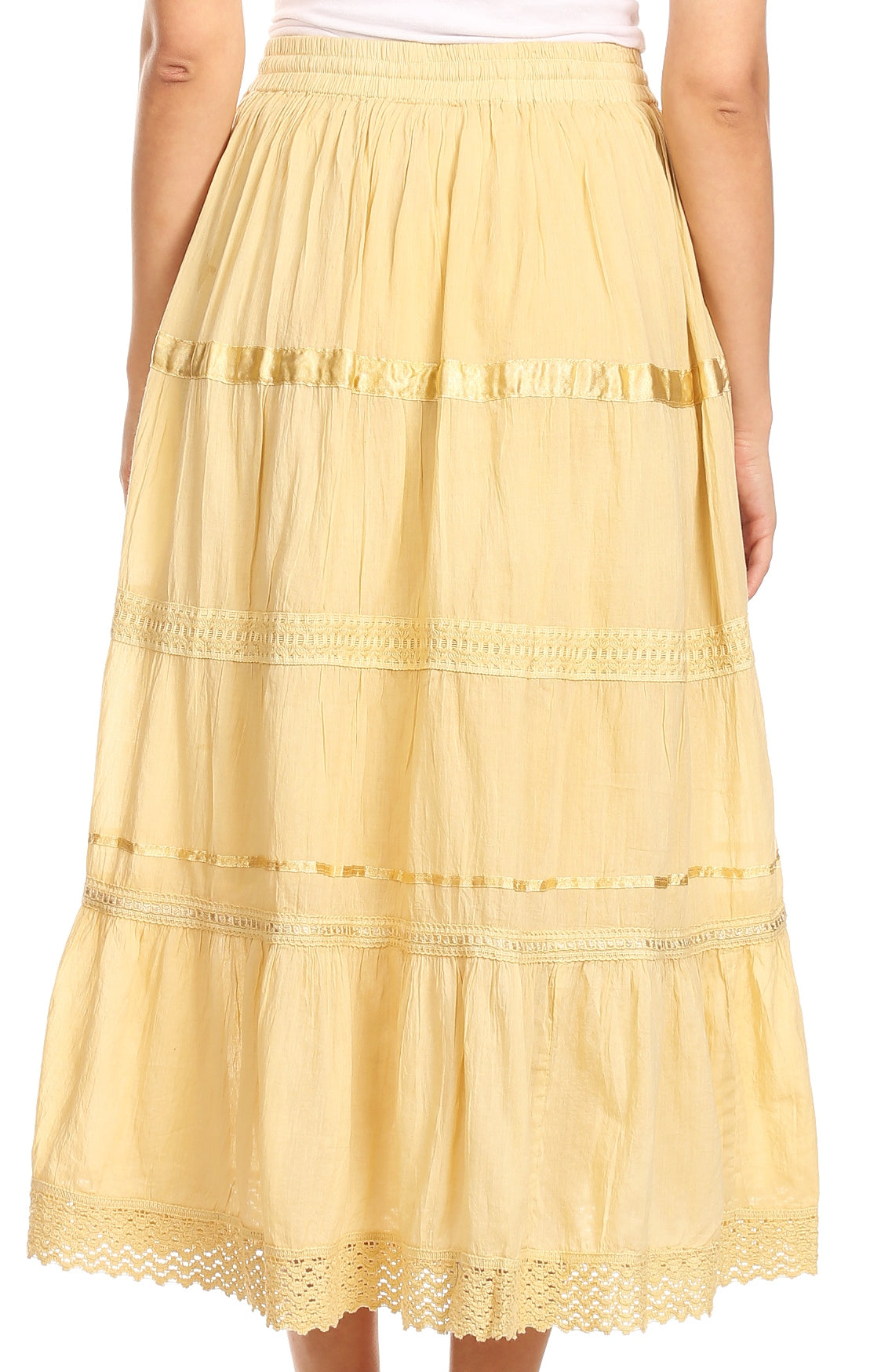 Sakkas Solid Embroidered Gypsy / Bohemian Mid Length Cotton Skirt - Concordia Style Boutique