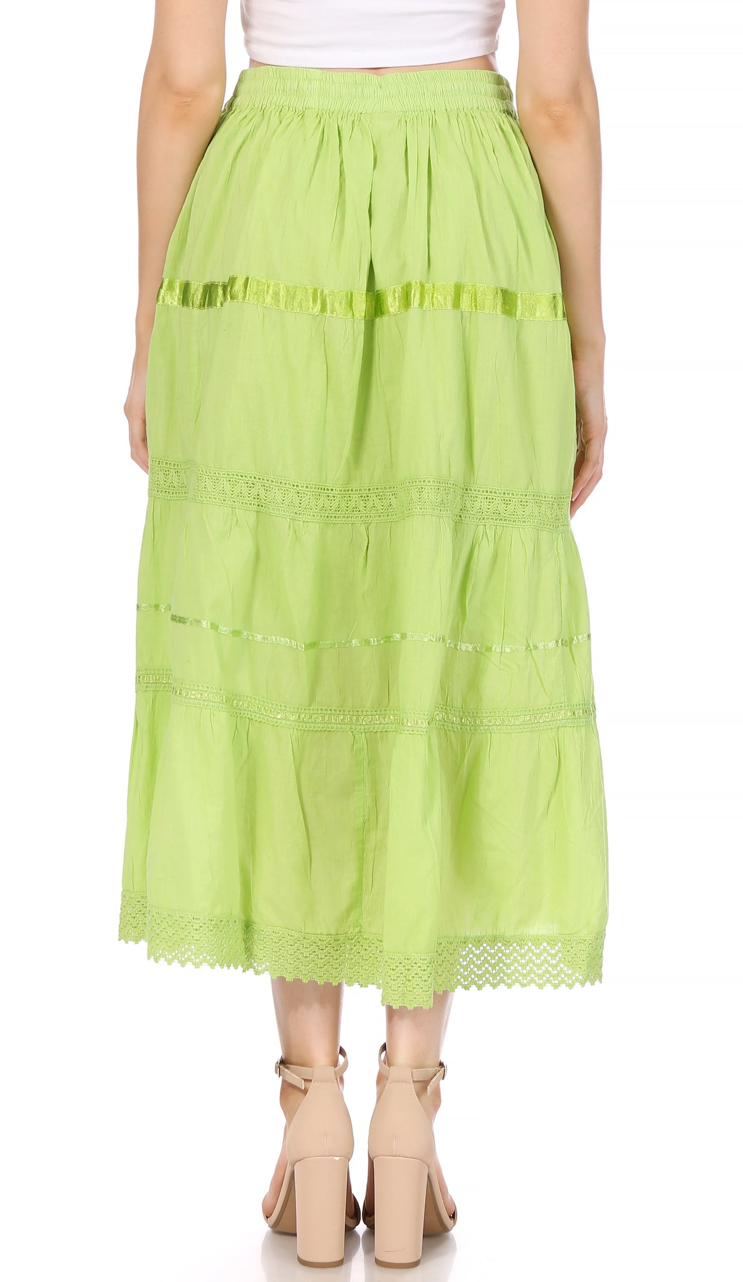 Sakkas Solid Embroidered Gypsy / Bohemian Mid Length Cotton Skirt - Concordia Style Boutique