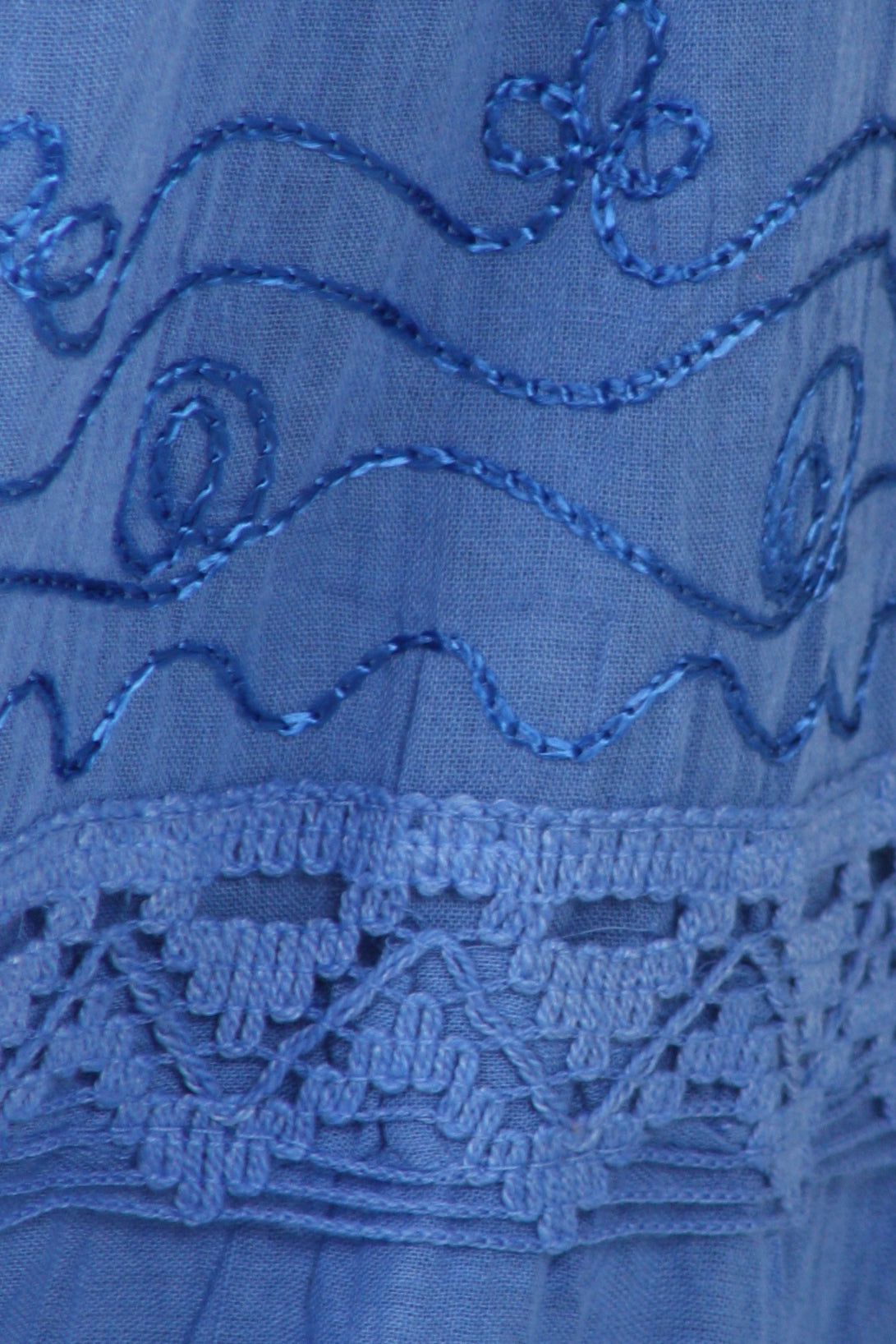 Sakkas Solid Embroidered Crochet Lace Trim Gypsy Bohemian Mid Length Cotton Skirt - Concordia Style Boutique