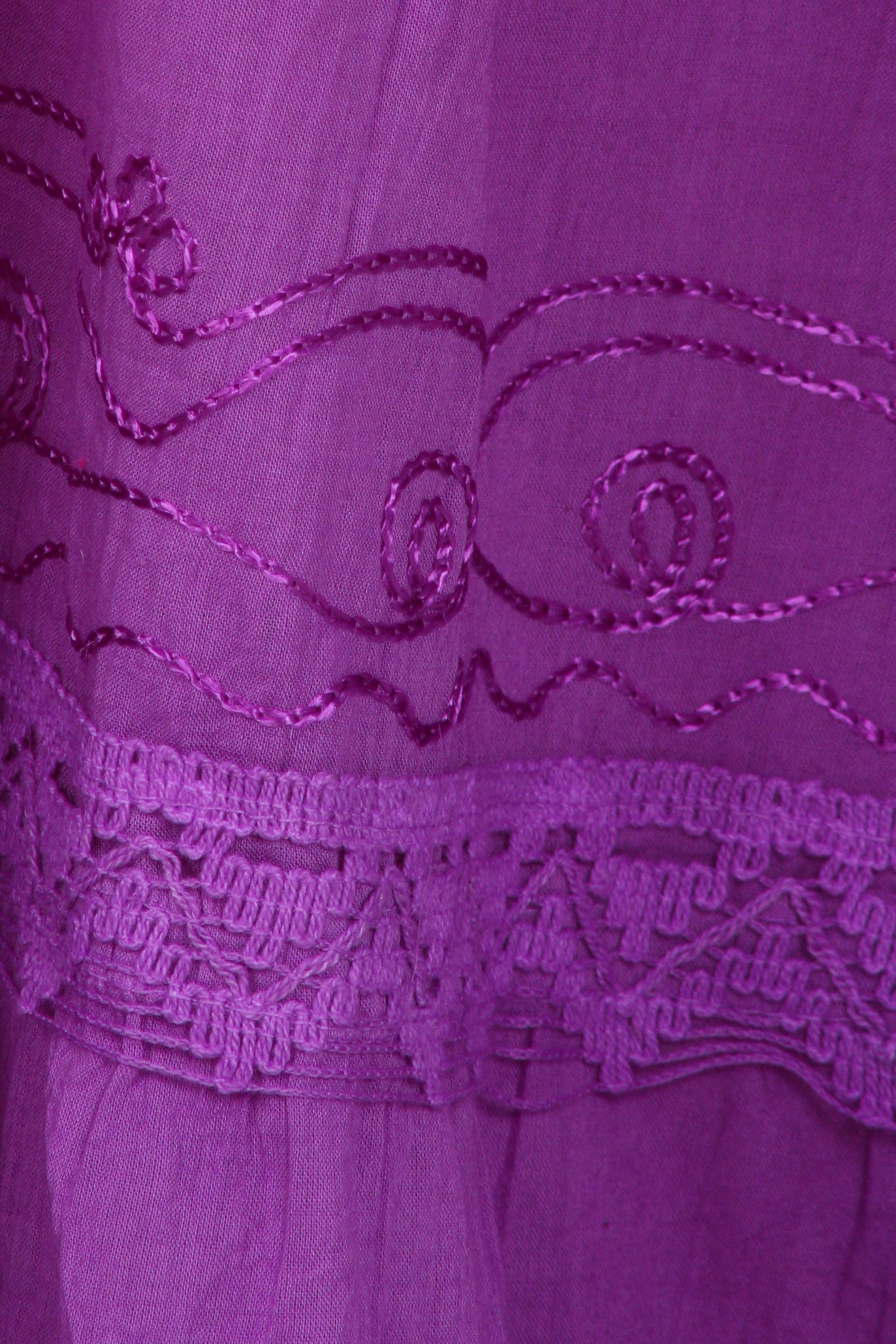 Sakkas Solid Embroidered Crochet Lace Trim Gypsy Bohemian Mid Length Cotton Skirt - Concordia Style Boutique