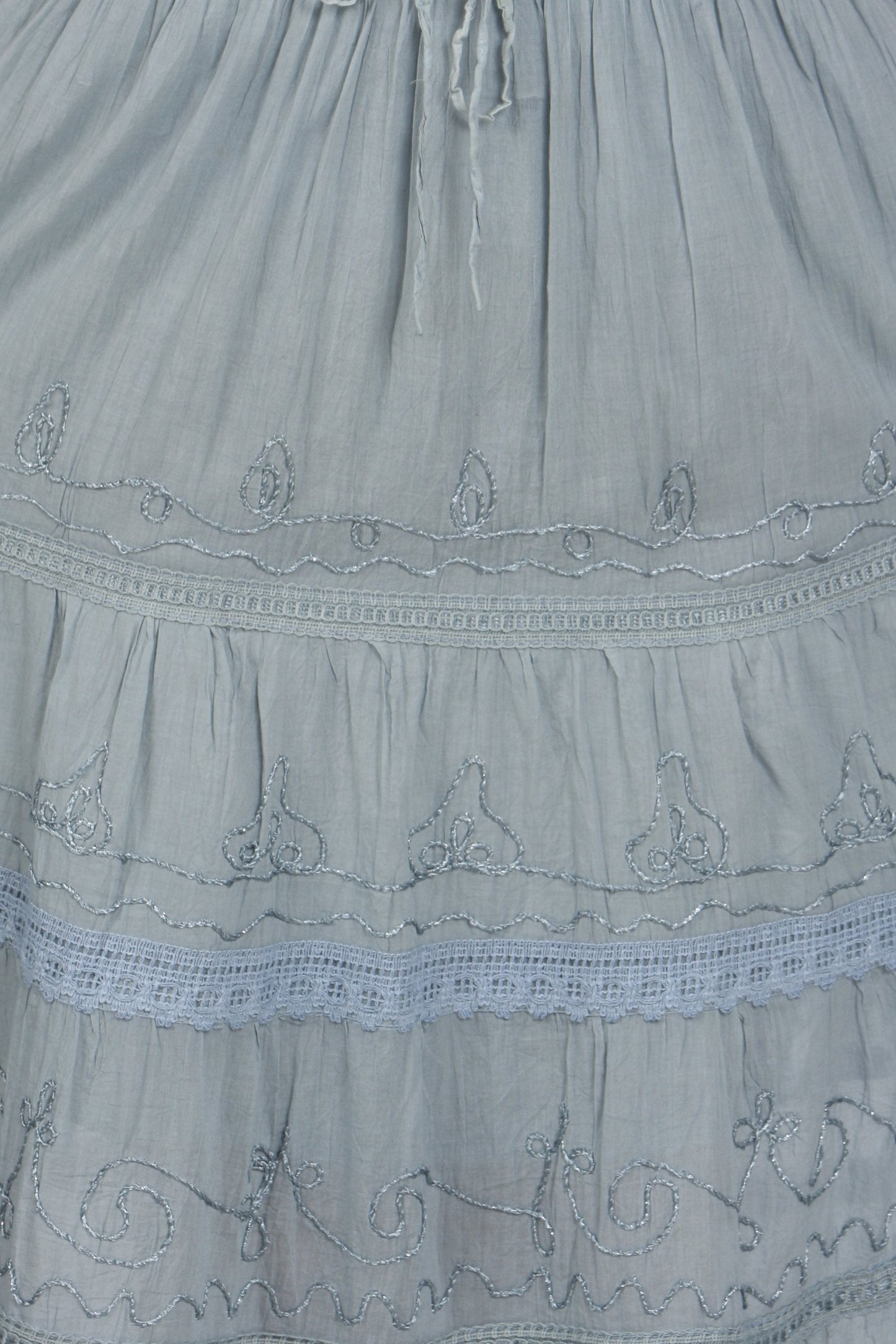 Sakkas Solid Embroidered Crochet Lace Trim Gypsy Bohemian Mid Length Cotton Skirt - Concordia Style Boutique