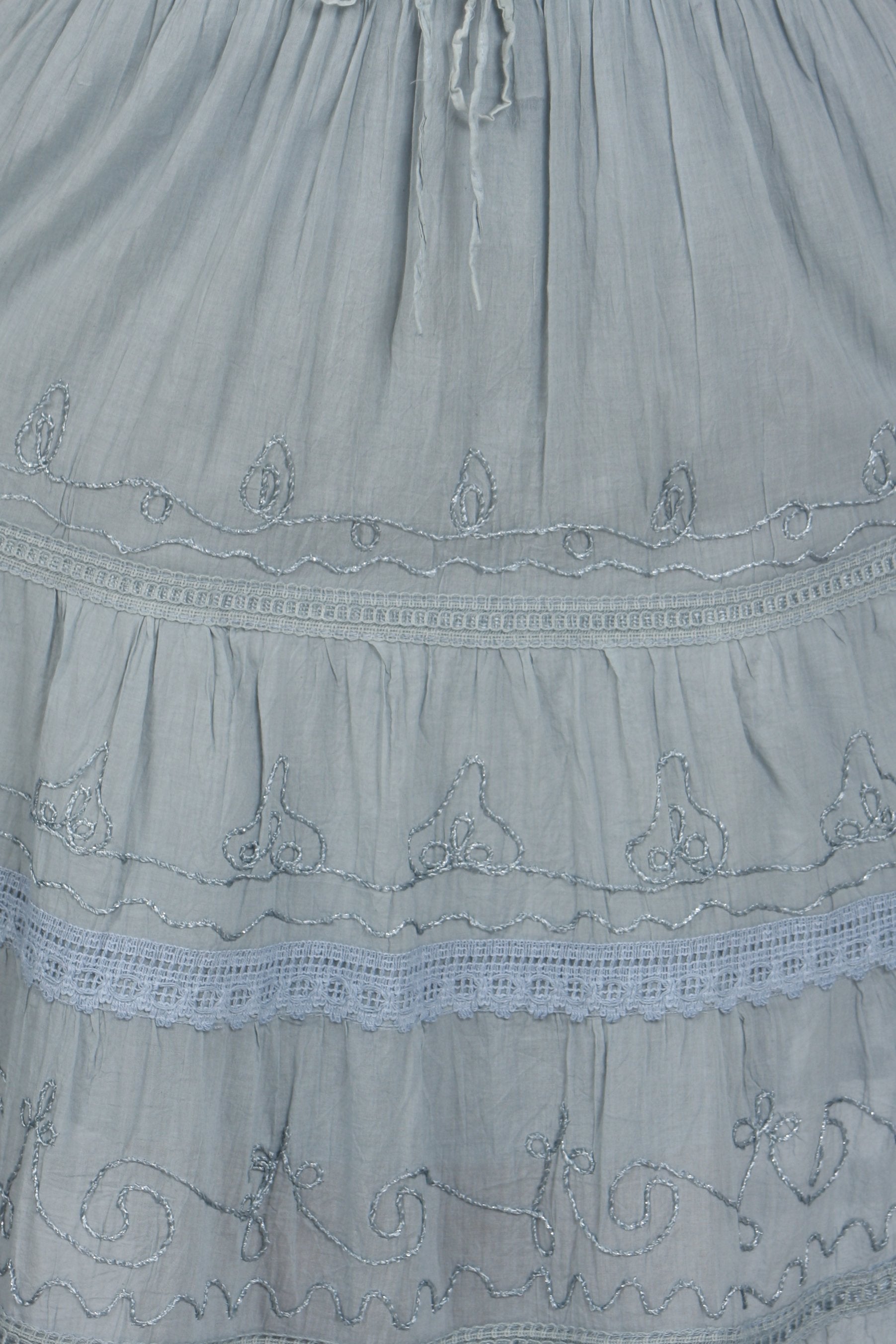Sakkas Solid Embroidered Crochet Lace Trim Gypsy Bohemian Mid Length Cotton Skirt - Concordia Style Boutique