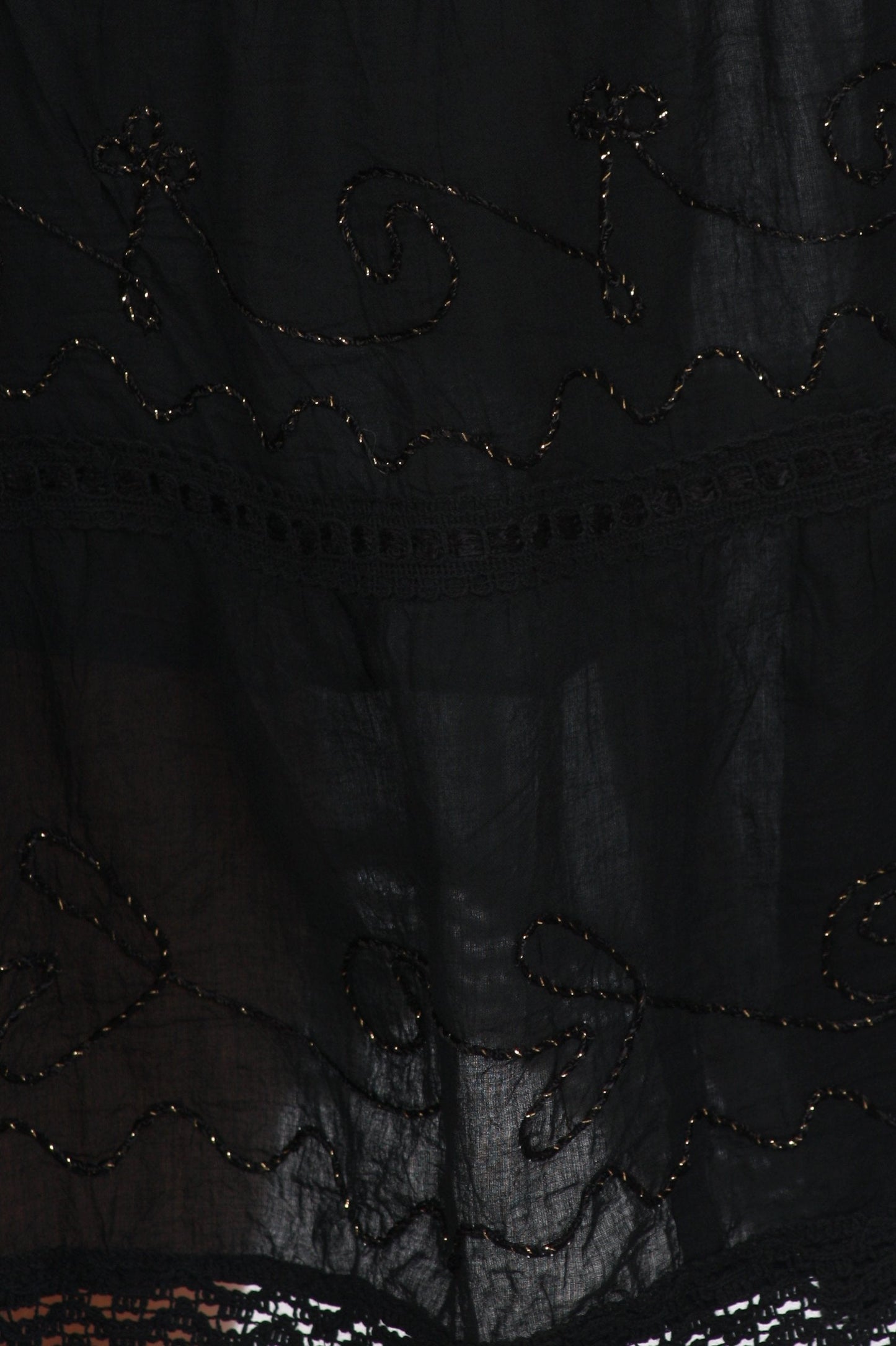 Sakkas Solid Embroidered Crochet Lace Trim Gypsy Bohemian Mid Length Cotton Skirt - Concordia Style Boutique