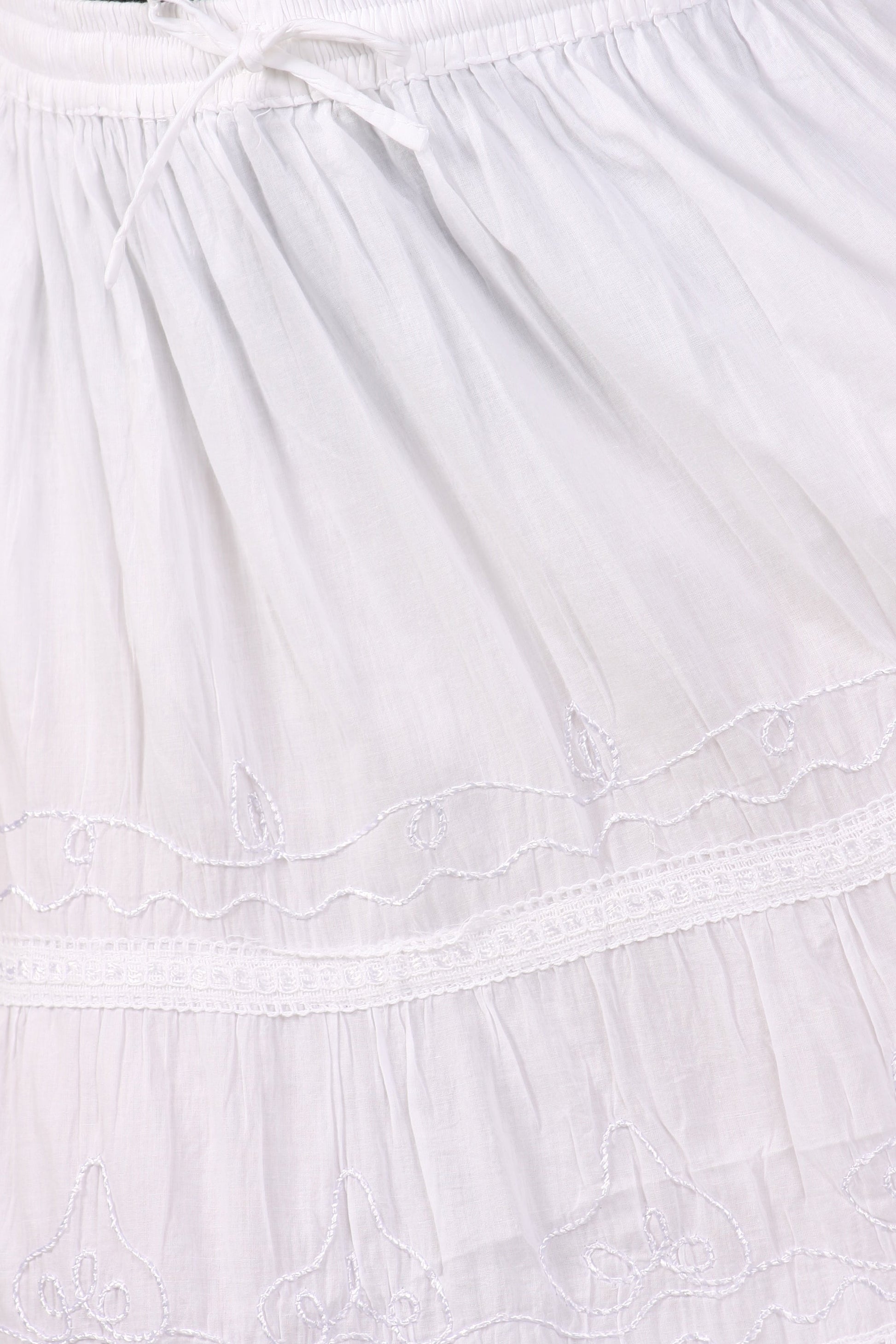 Sakkas Solid Embroidered Crochet Lace Trim Gypsy Bohemian Mid Length Cotton Skirt - Concordia Style Boutique
