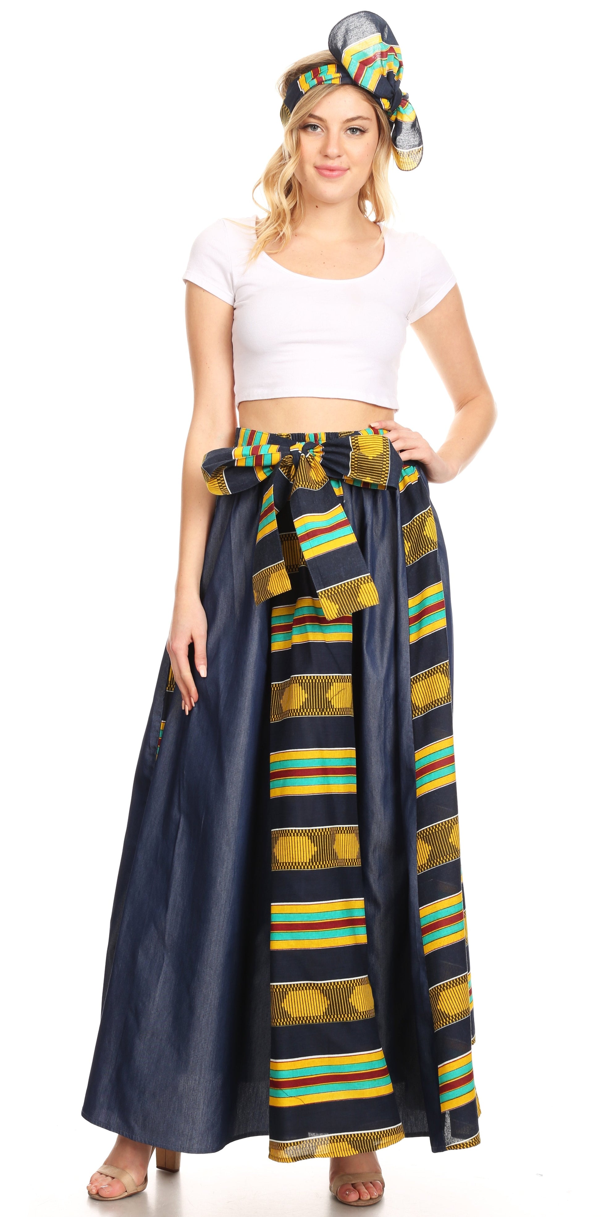 Sakkas Monifa Long Maxi Skirt Colorful Ankara Wax Dutch African Skirt Gorgeous - Concordia Style Boutique