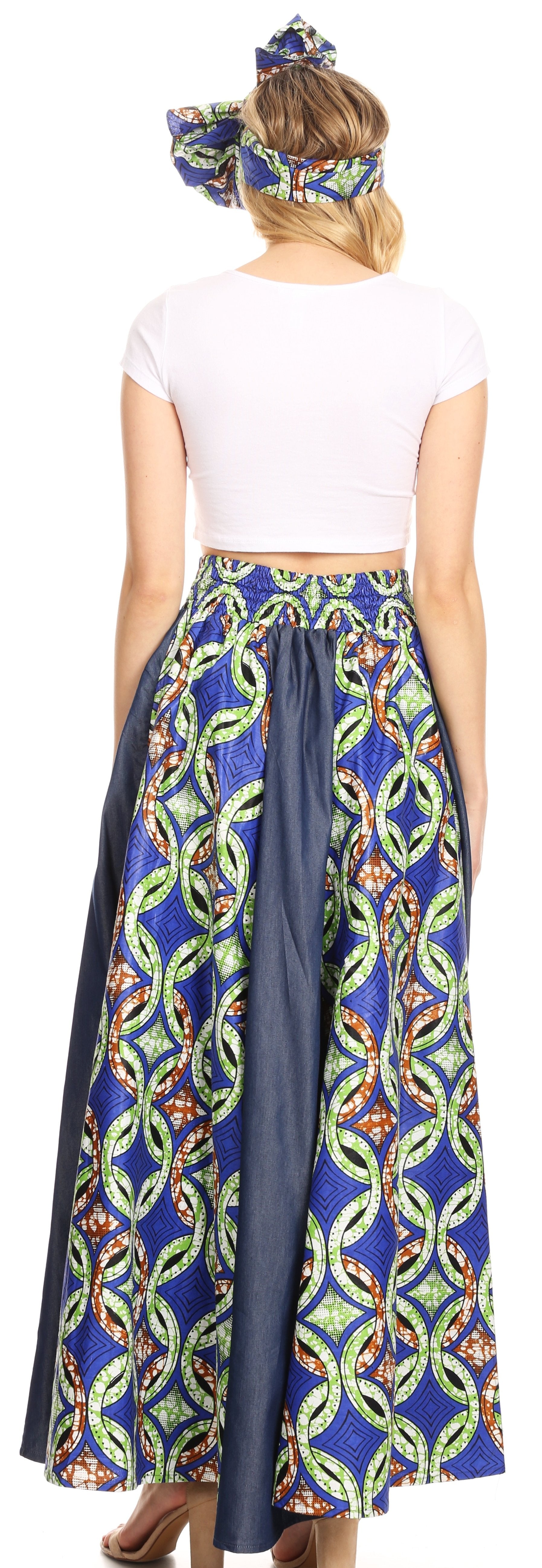 Sakkas Monifa Long Maxi Skirt Colorful Ankara Wax Dutch African Skirt Gorgeous - Concordia Style Boutique
