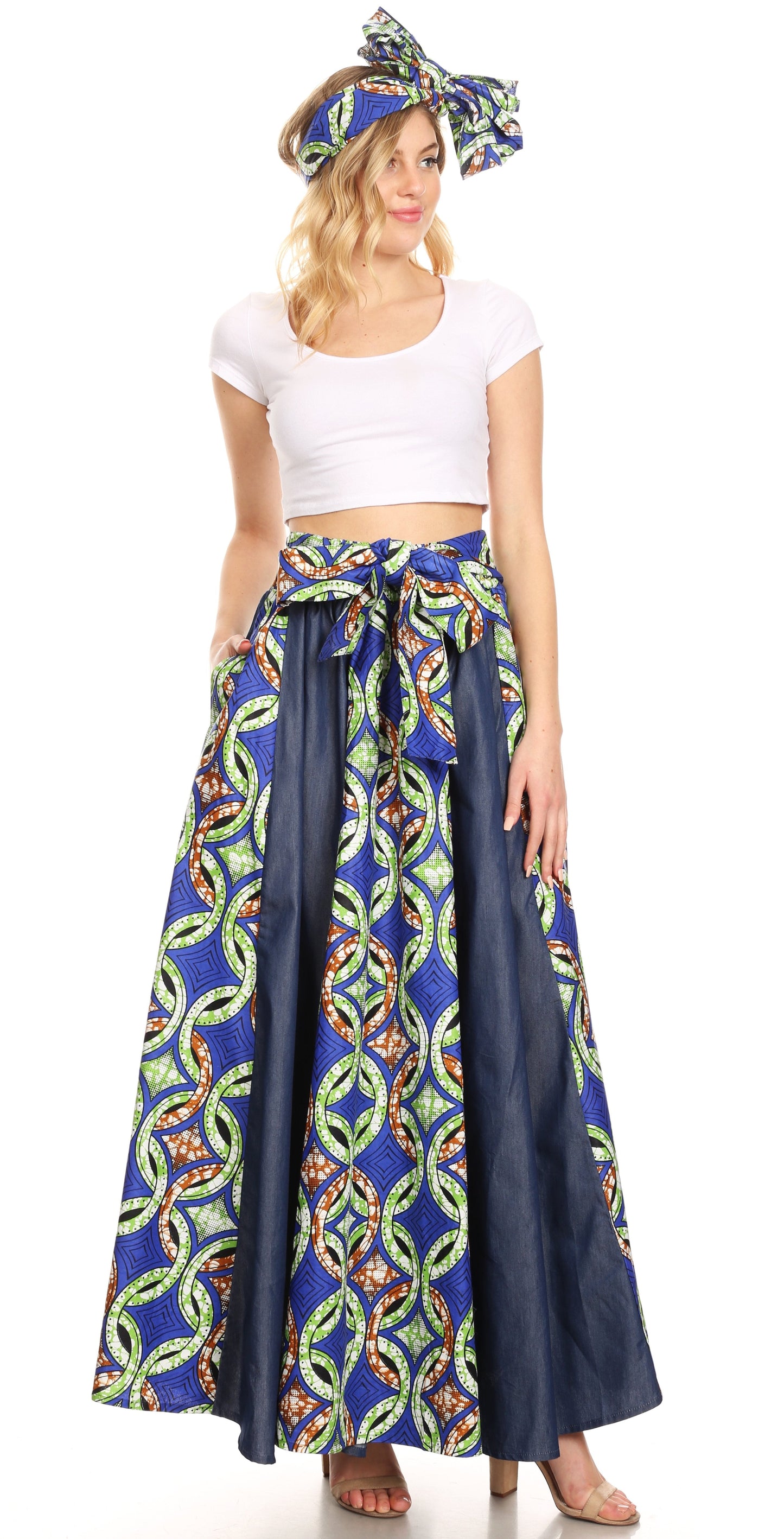 Sakkas Monifa Long Maxi Skirt Colorful Ankara Wax Dutch African Skirt Gorgeous - Concordia Style Boutique