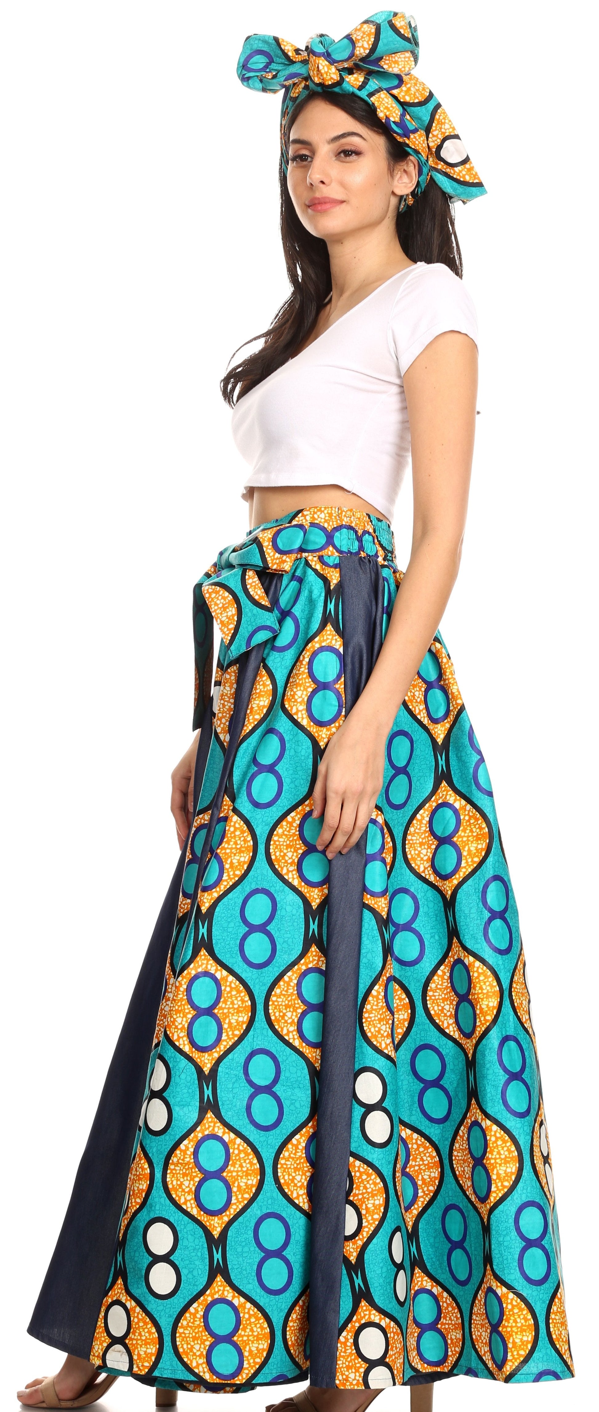 Sakkas Monifa Long Maxi Skirt Colorful Ankara Wax Dutch African Skirt Gorgeous - Concordia Style Boutique