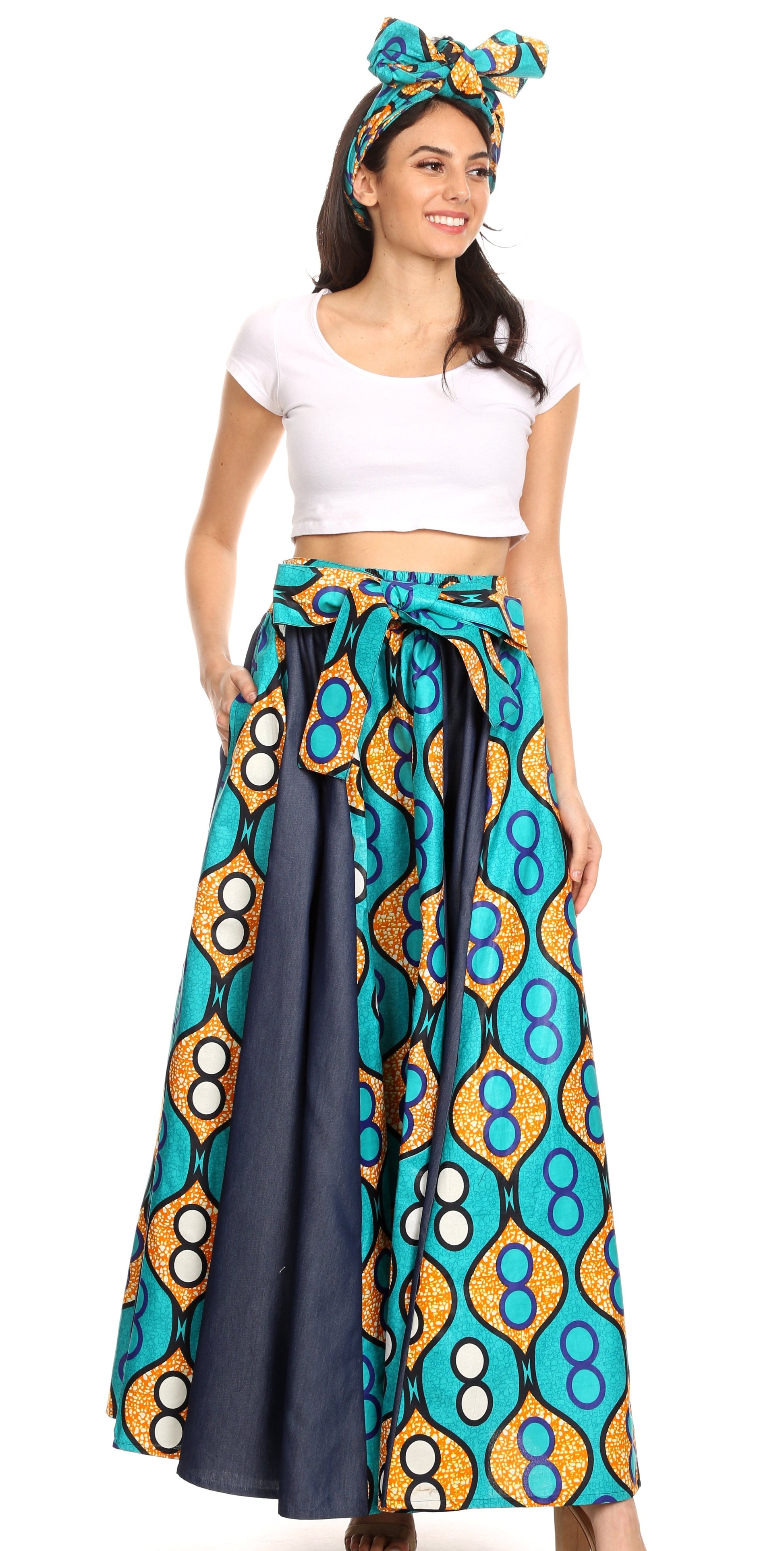 Sakkas Monifa Long Maxi Skirt Colorful Ankara Wax Dutch African Skirt Gorgeous - Concordia Style Boutique