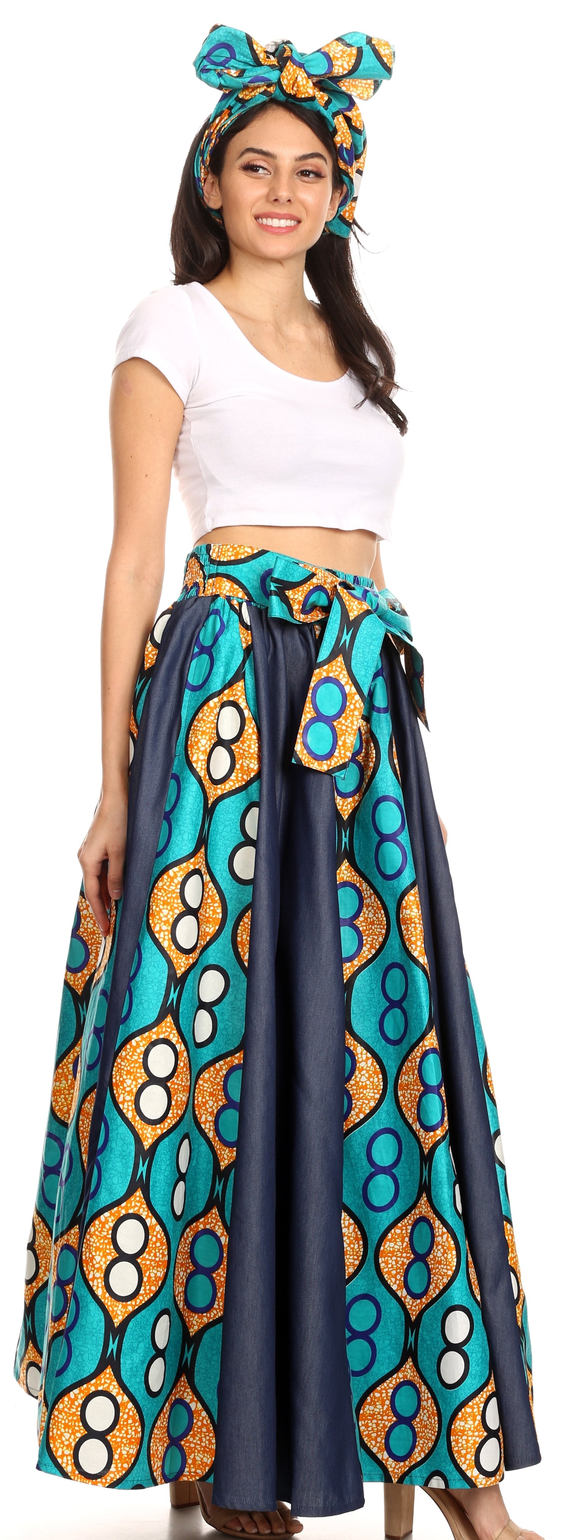 Sakkas Monifa Long Maxi Skirt Colorful Ankara Wax Dutch African Skirt Gorgeous - Concordia Style Boutique