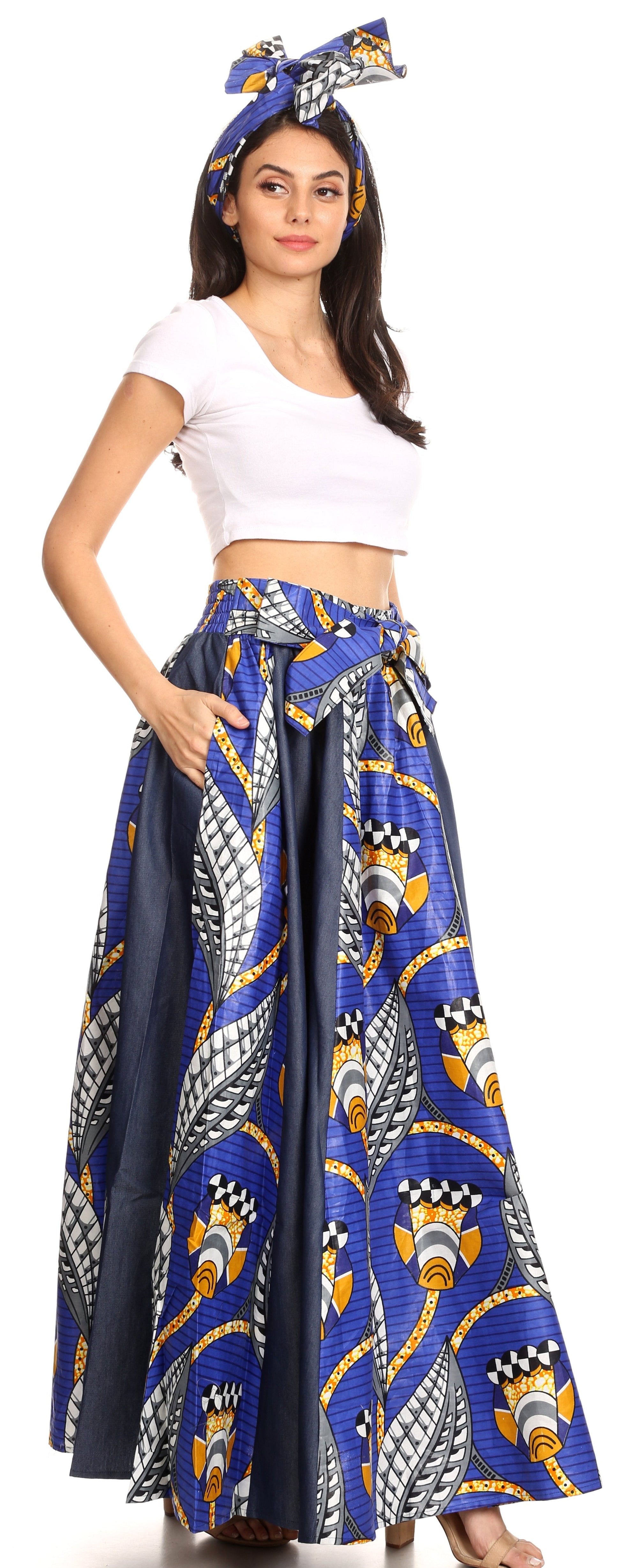 Sakkas Monifa Long Maxi Skirt Colorful Ankara Wax Dutch African Skirt Gorgeous - Concordia Style Boutique