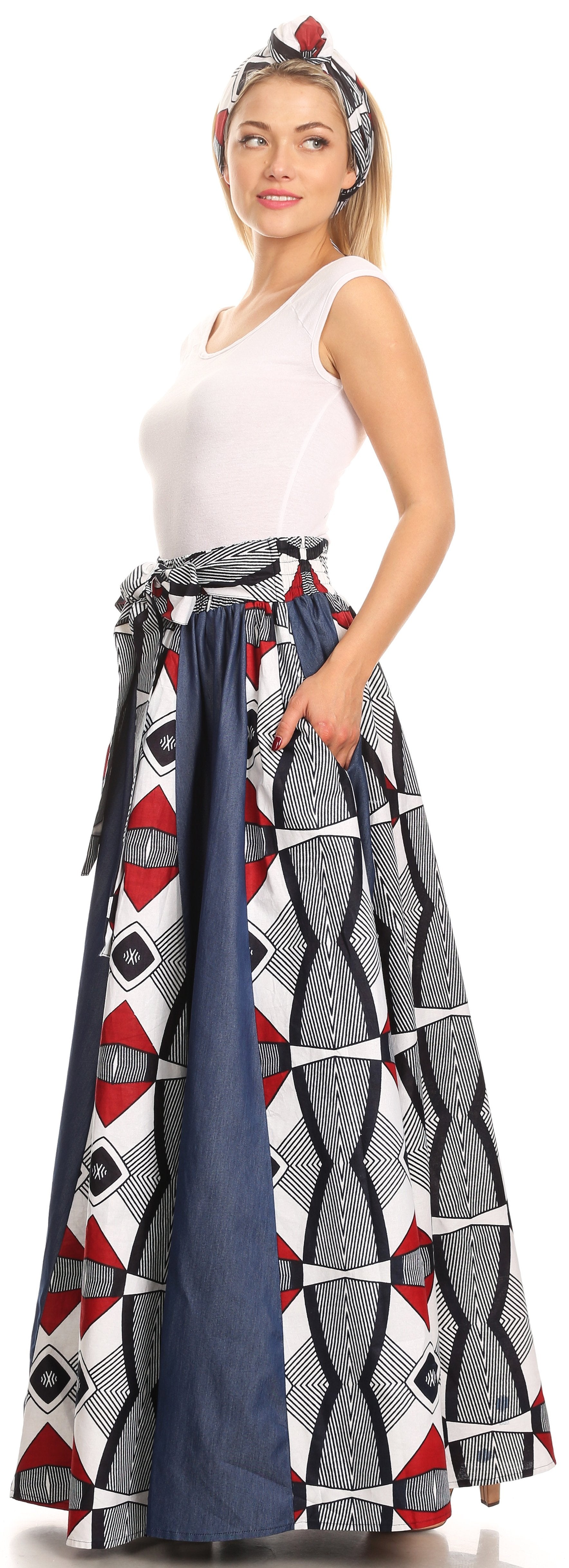 Sakkas Monifa Long Maxi Skirt Colorful Ankara Wax Dutch African Skirt Gorgeous - Concordia Style Boutique