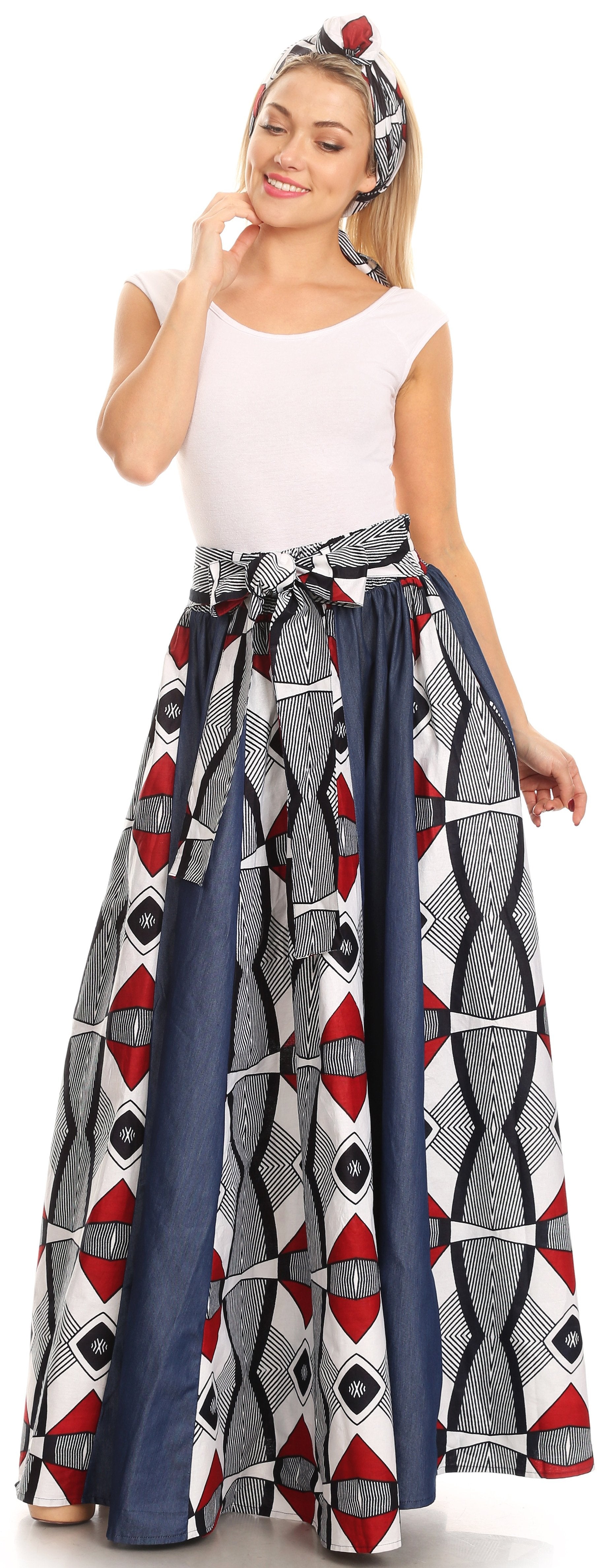 Sakkas Monifa Long Maxi Skirt Colorful Ankara Wax Dutch African Skirt Gorgeous - Concordia Style Boutique