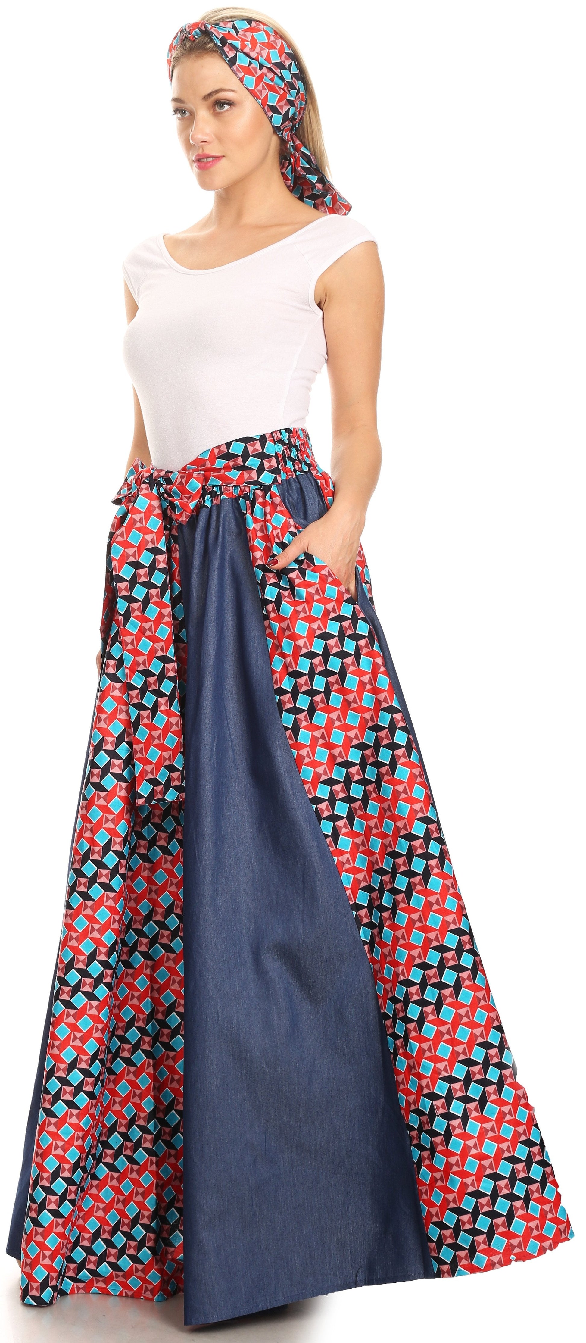 Sakkas Monifa Long Maxi Skirt Colorful Ankara Wax Dutch African Skirt Gorgeous - Concordia Style Boutique