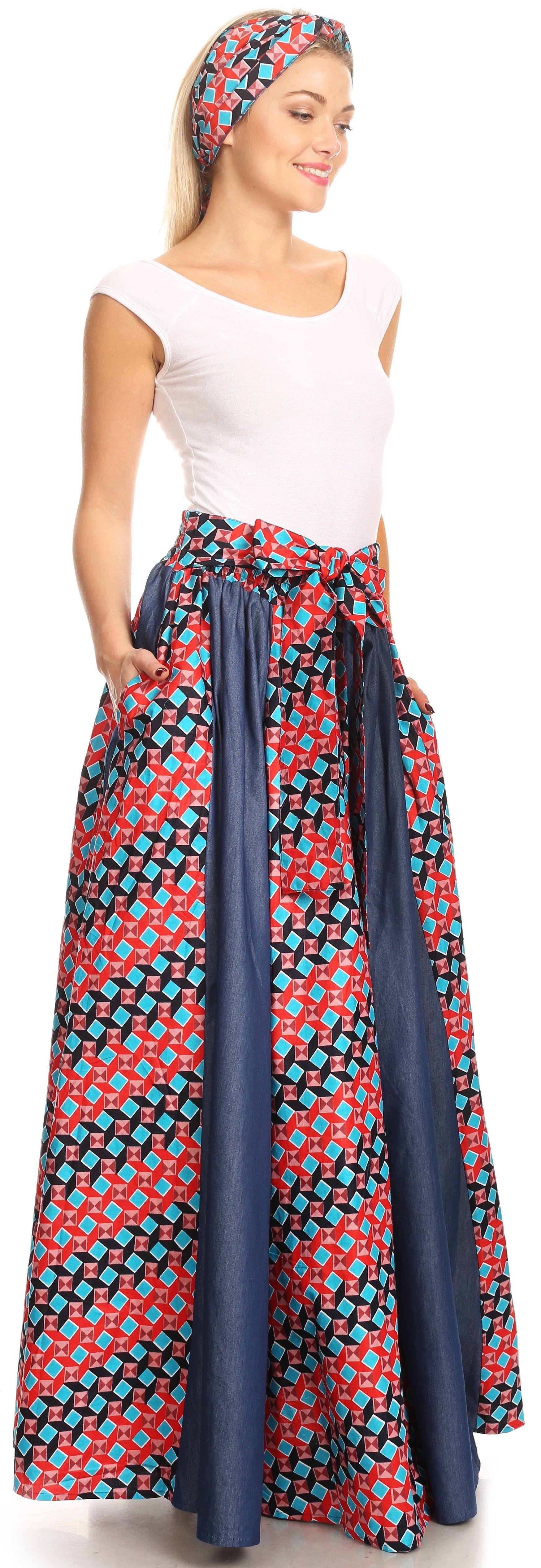 Sakkas Monifa Long Maxi Skirt Colorful Ankara Wax Dutch African Skirt Gorgeous - Concordia Style Boutique