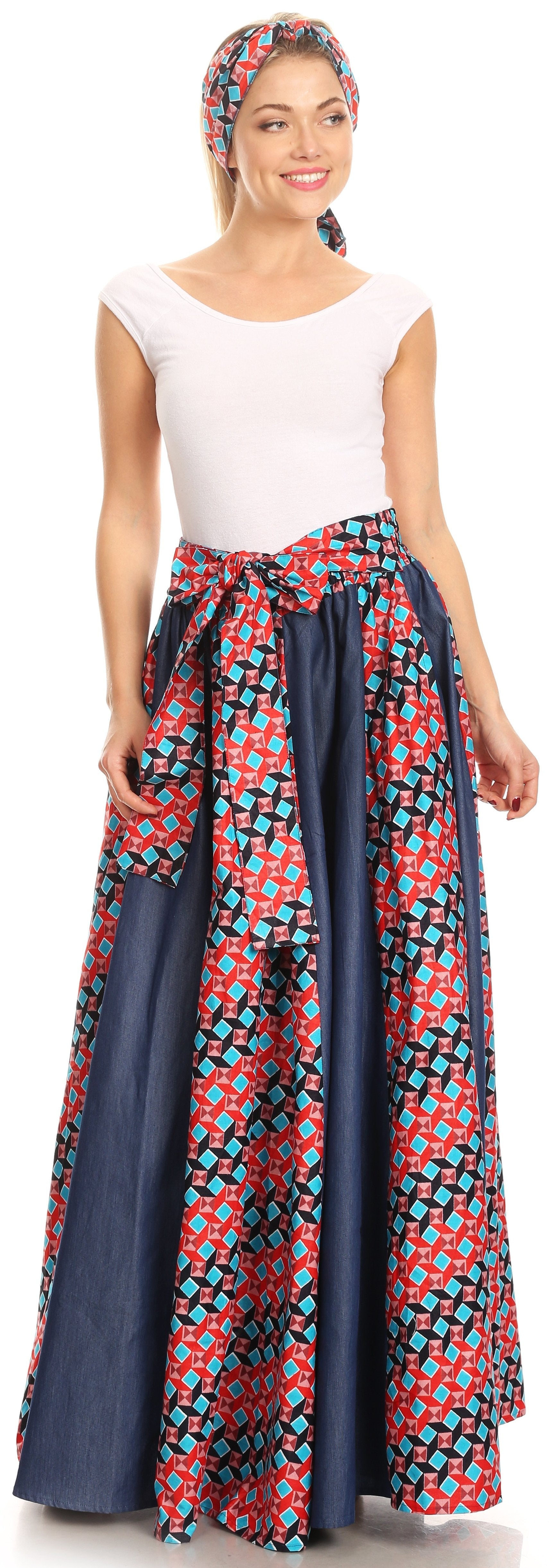 Sakkas Monifa Long Maxi Skirt Colorful Ankara Wax Dutch African Skirt Gorgeous - Concordia Style Boutique