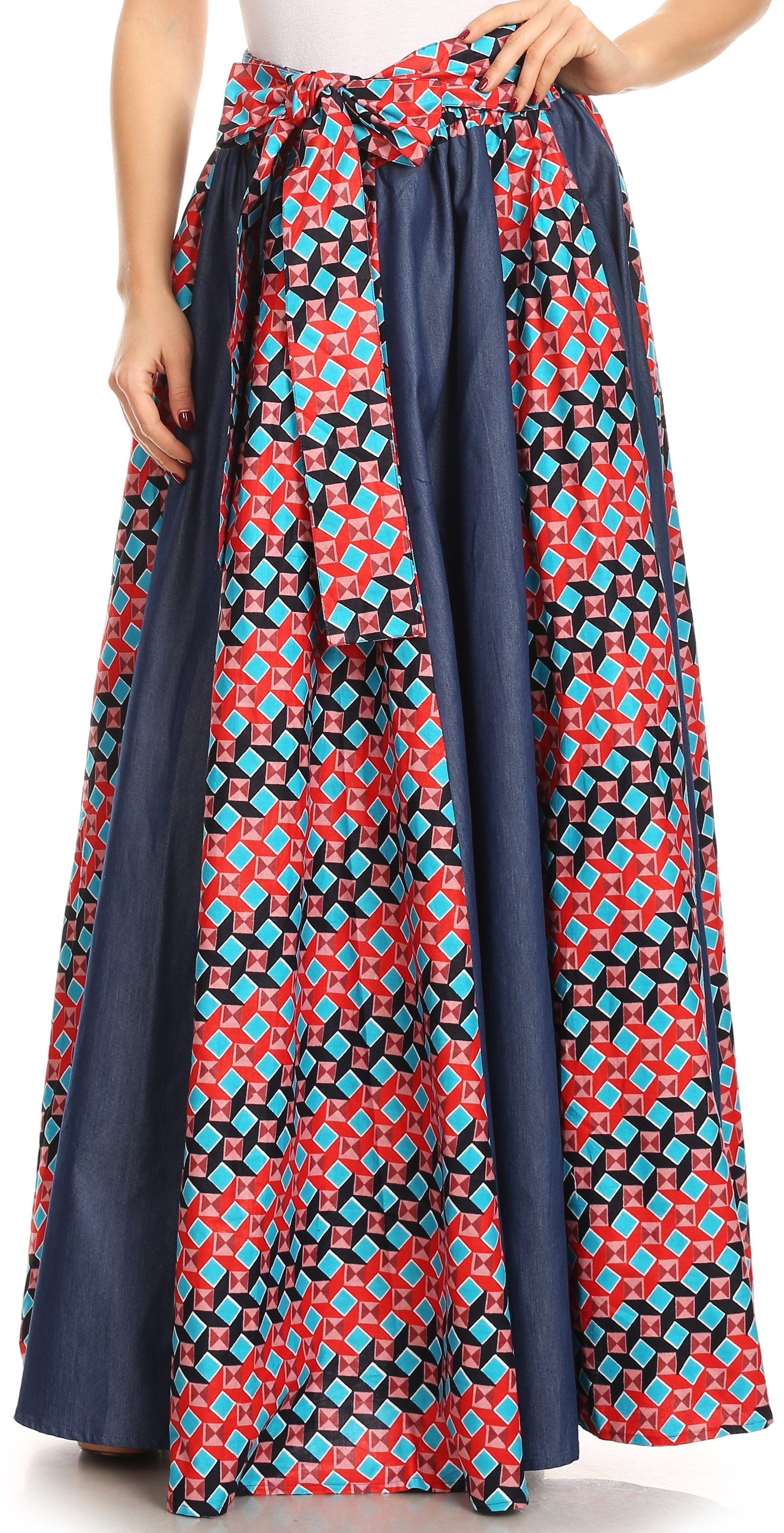 Sakkas Monifa Long Maxi Skirt Colorful Ankara Wax Dutch African Skirt Gorgeous - Concordia Style Boutique