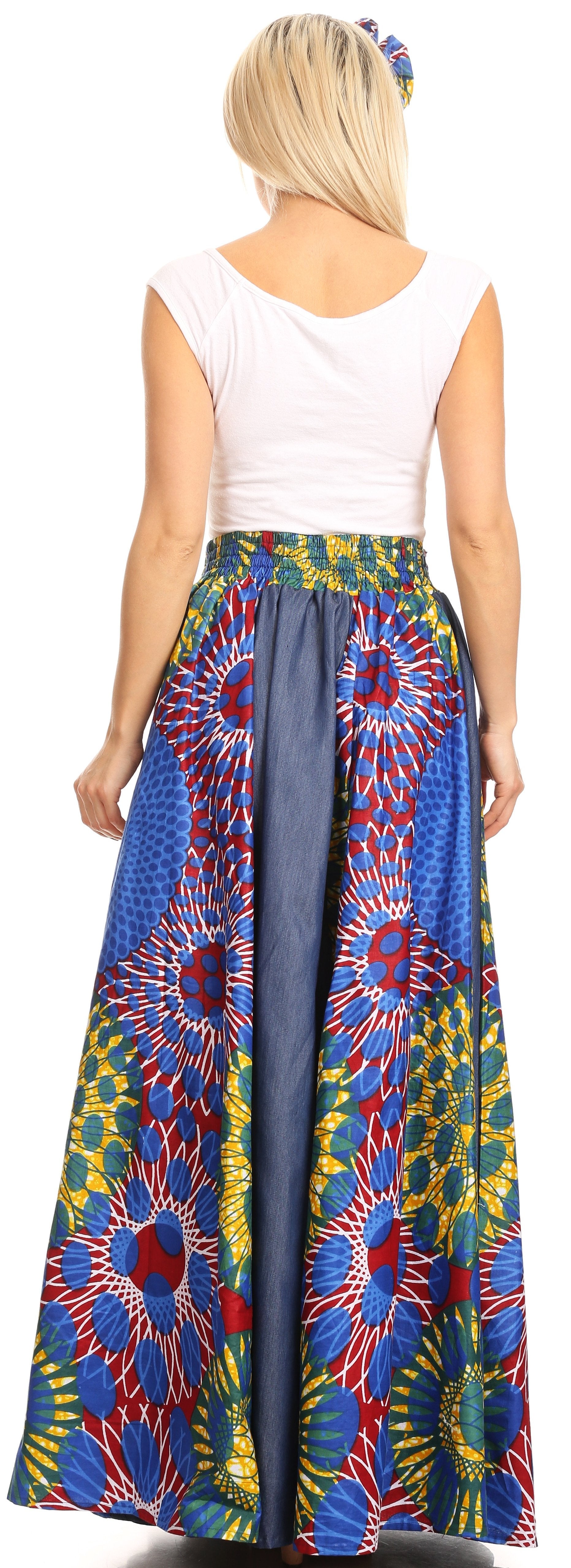 Sakkas Monifa Long Maxi Skirt Colorful Ankara Wax Dutch African Skirt Gorgeous - Concordia Style Boutique
