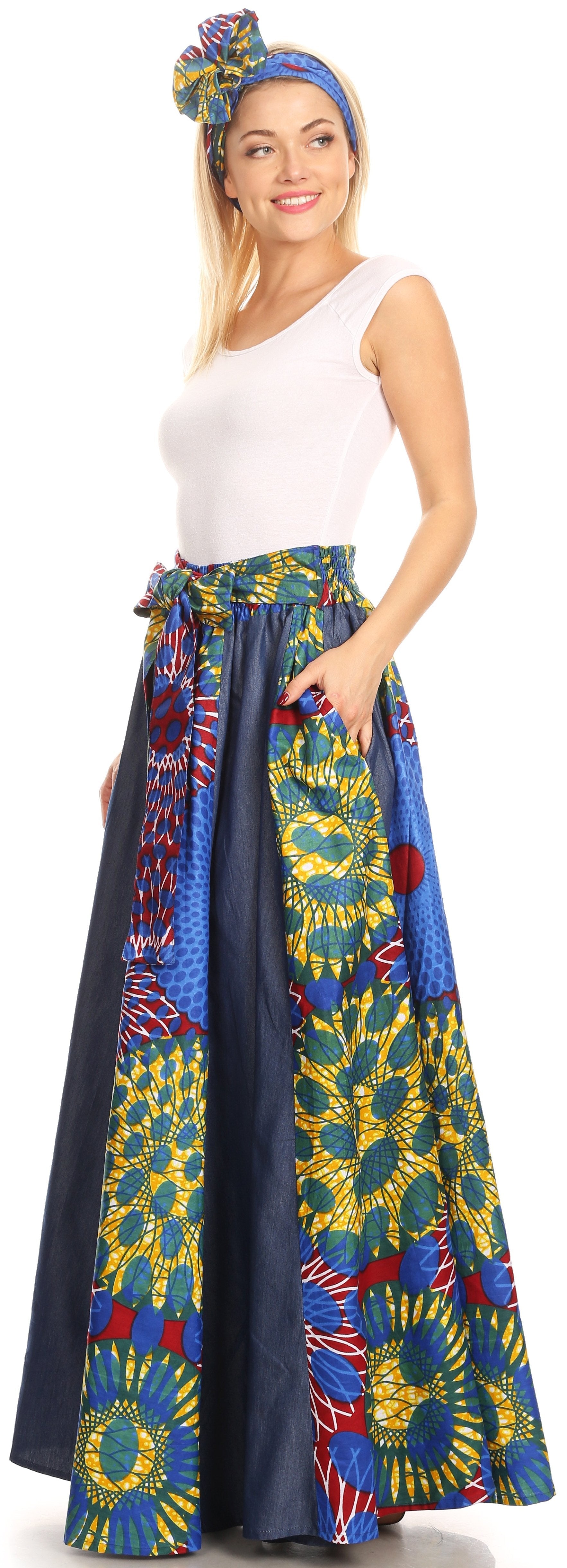 Sakkas Monifa Long Maxi Skirt Colorful Ankara Wax Dutch African Skirt Gorgeous - Concordia Style Boutique