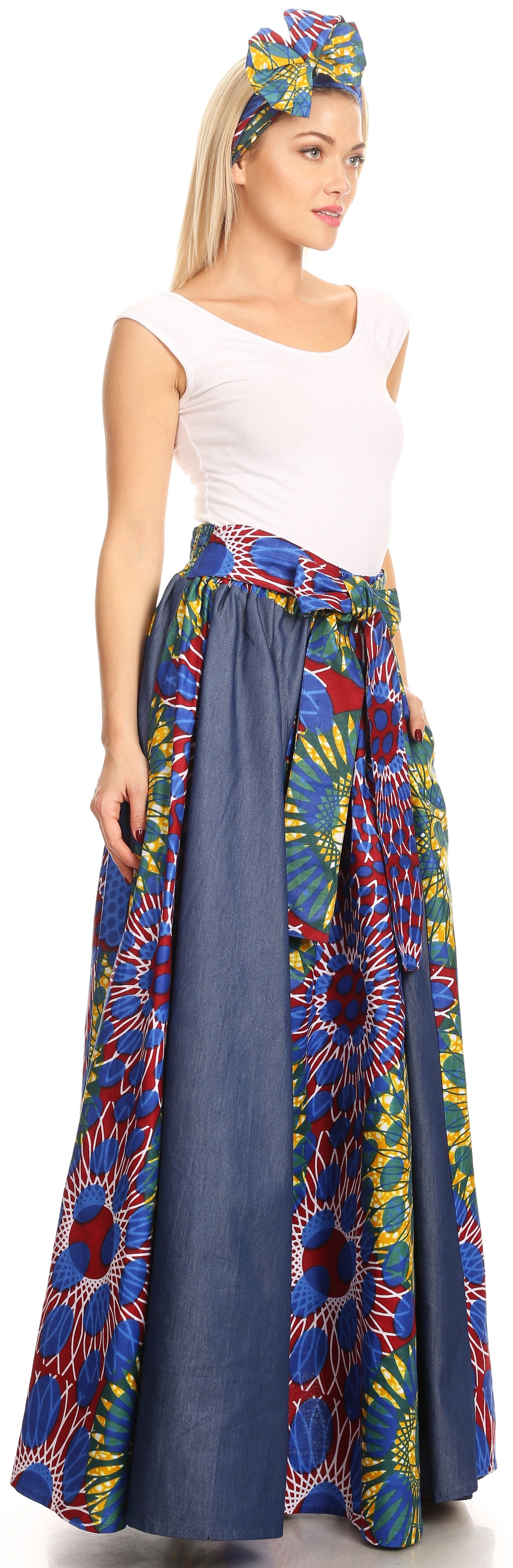 Sakkas Monifa Long Maxi Skirt Colorful Ankara Wax Dutch African Skirt Gorgeous - Concordia Style Boutique