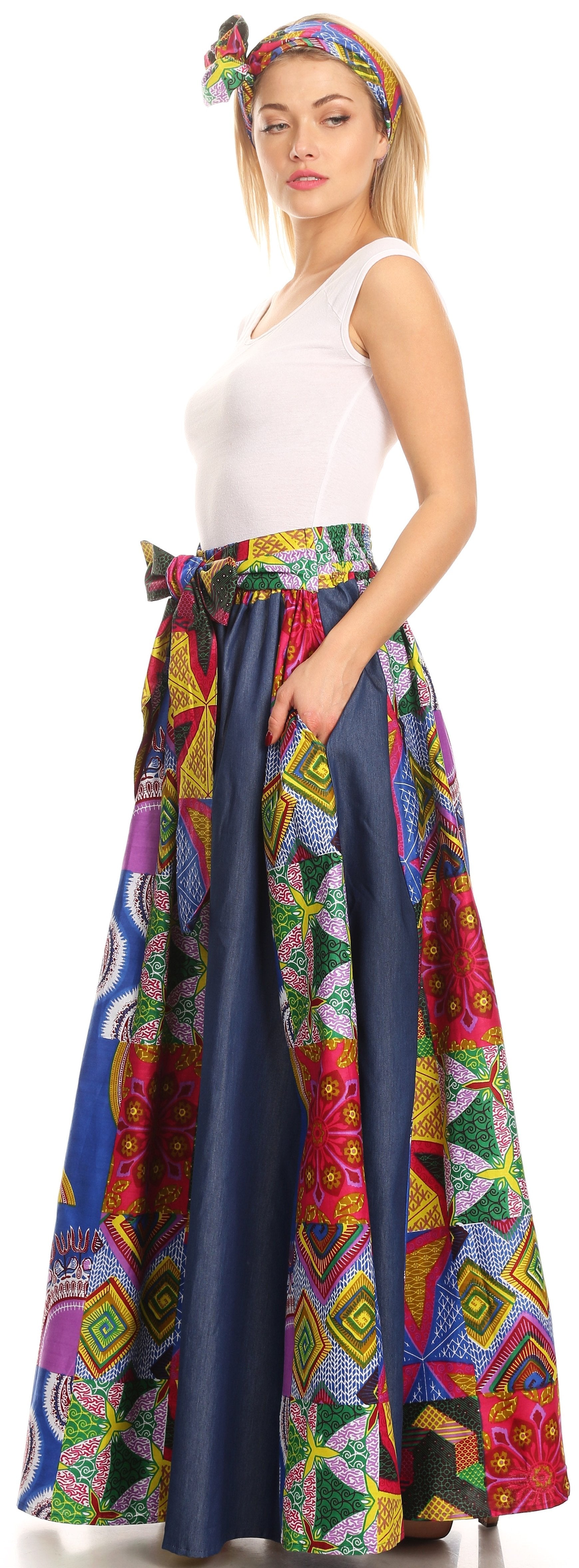 Sakkas Monifa Long Maxi Skirt Colorful Ankara Wax Dutch African Skirt Gorgeous - Concordia Style Boutique
