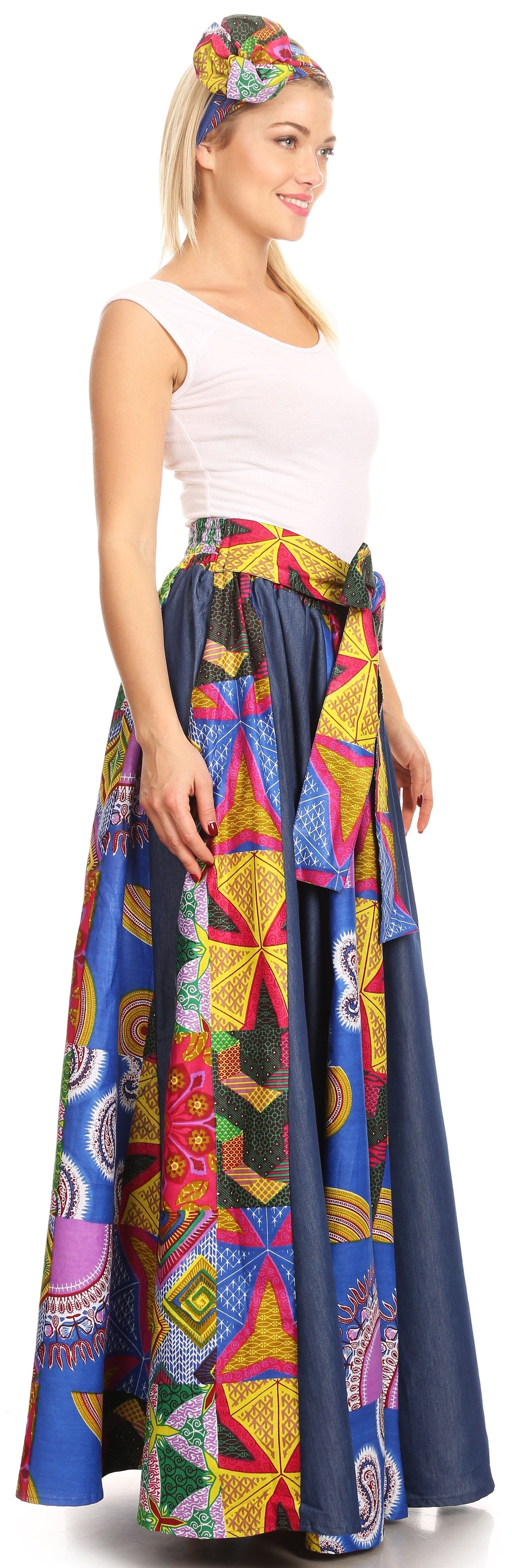 Sakkas Monifa Long Maxi Skirt Colorful Ankara Wax Dutch African Skirt Gorgeous - Concordia Style Boutique