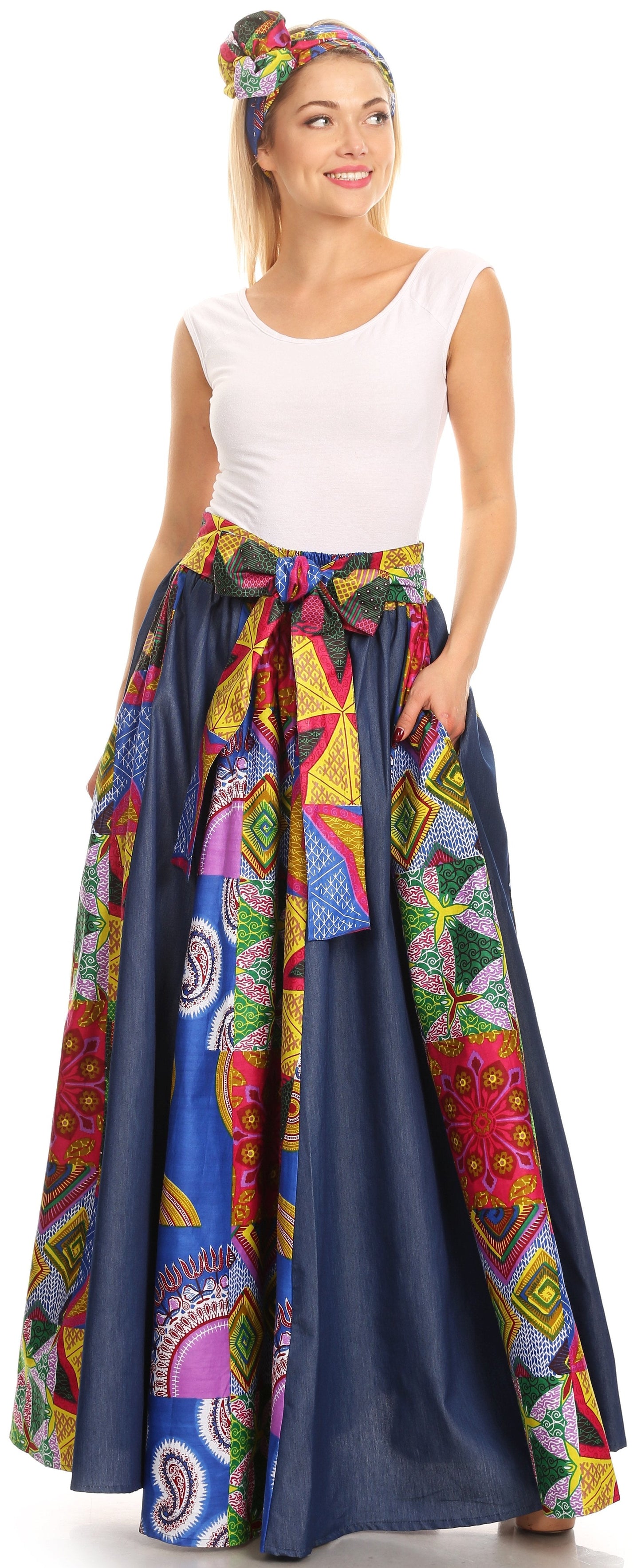 Sakkas Monifa Long Maxi Skirt Colorful Ankara Wax Dutch African Skirt Gorgeous - Concordia Style Boutique