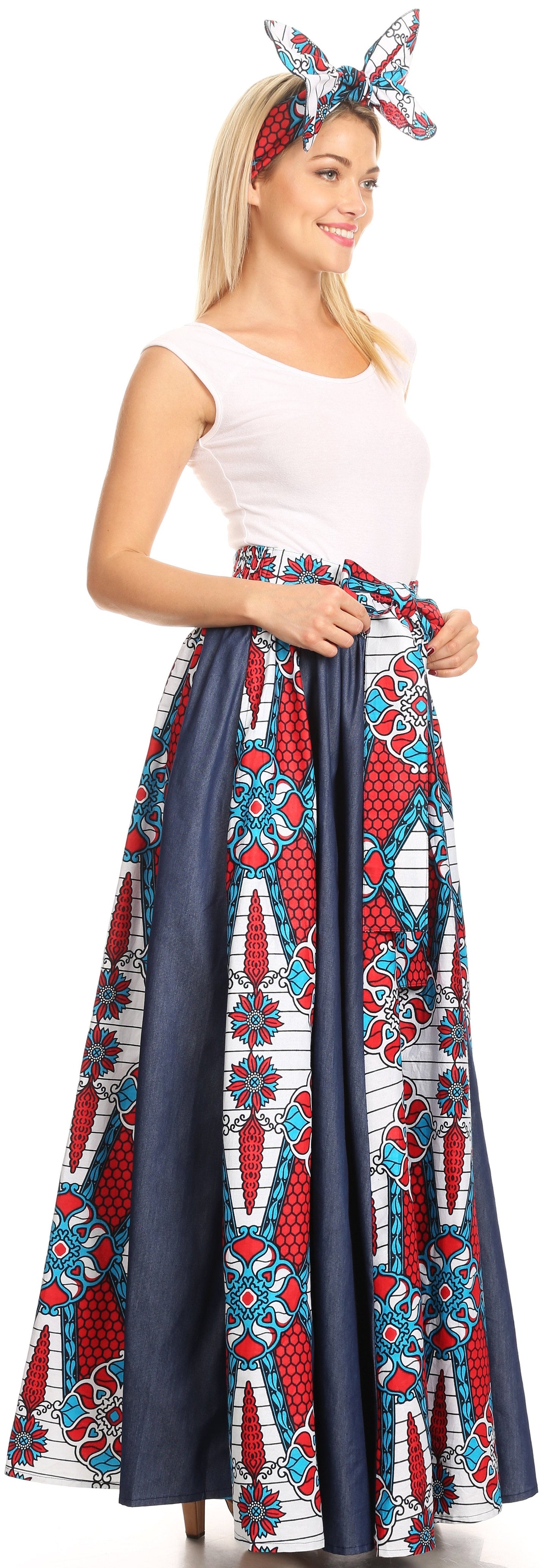 Sakkas Monifa Long Maxi Skirt Colorful Ankara Wax Dutch African Skirt Gorgeous - Concordia Style Boutique
