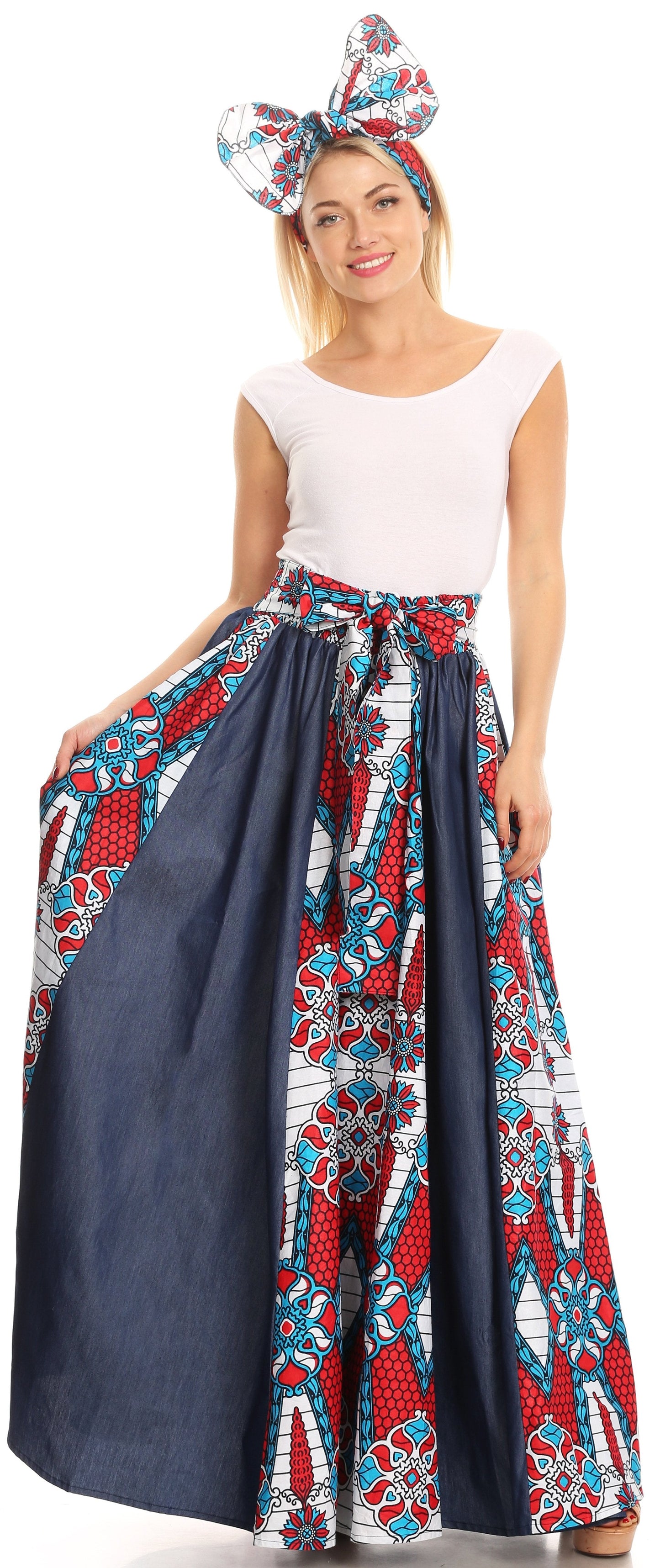 Sakkas Monifa Long Maxi Skirt Colorful Ankara Wax Dutch African Skirt Gorgeous - Concordia Style Boutique