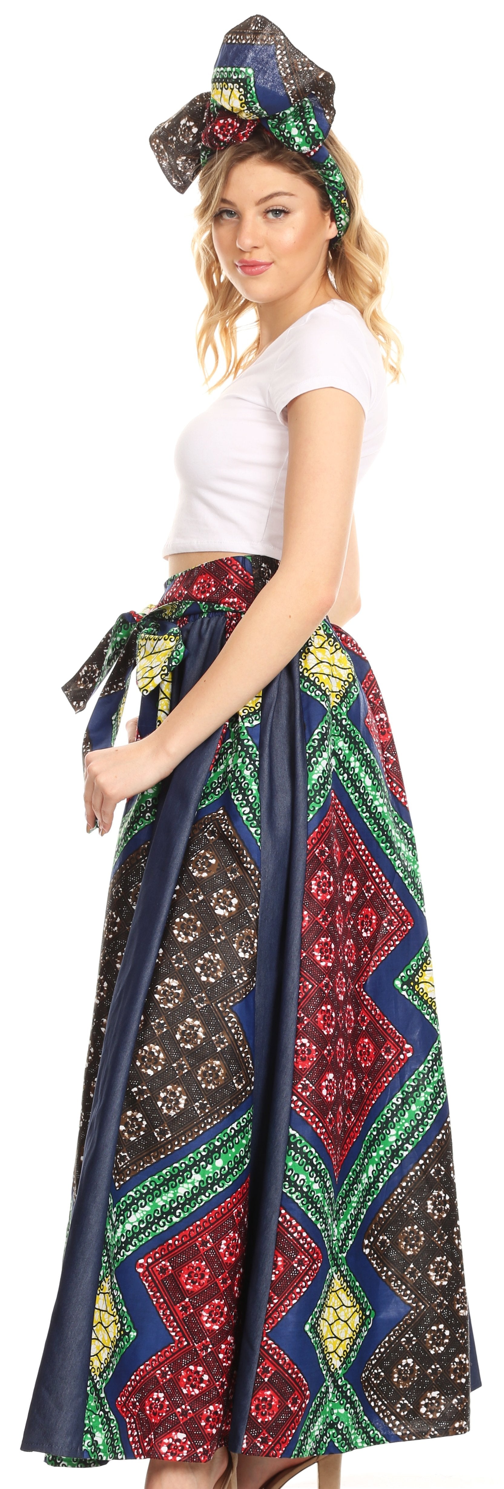 Sakkas Monifa Long Maxi Skirt Colorful Ankara Wax Dutch African Skirt Gorgeous - Concordia Style Boutique