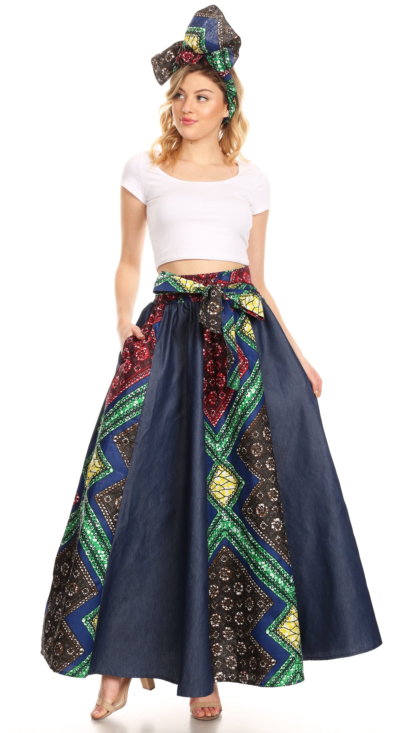 Sakkas Monifa Long Maxi Skirt Colorful Ankara Wax Dutch African Skirt Gorgeous - Concordia Style Boutique