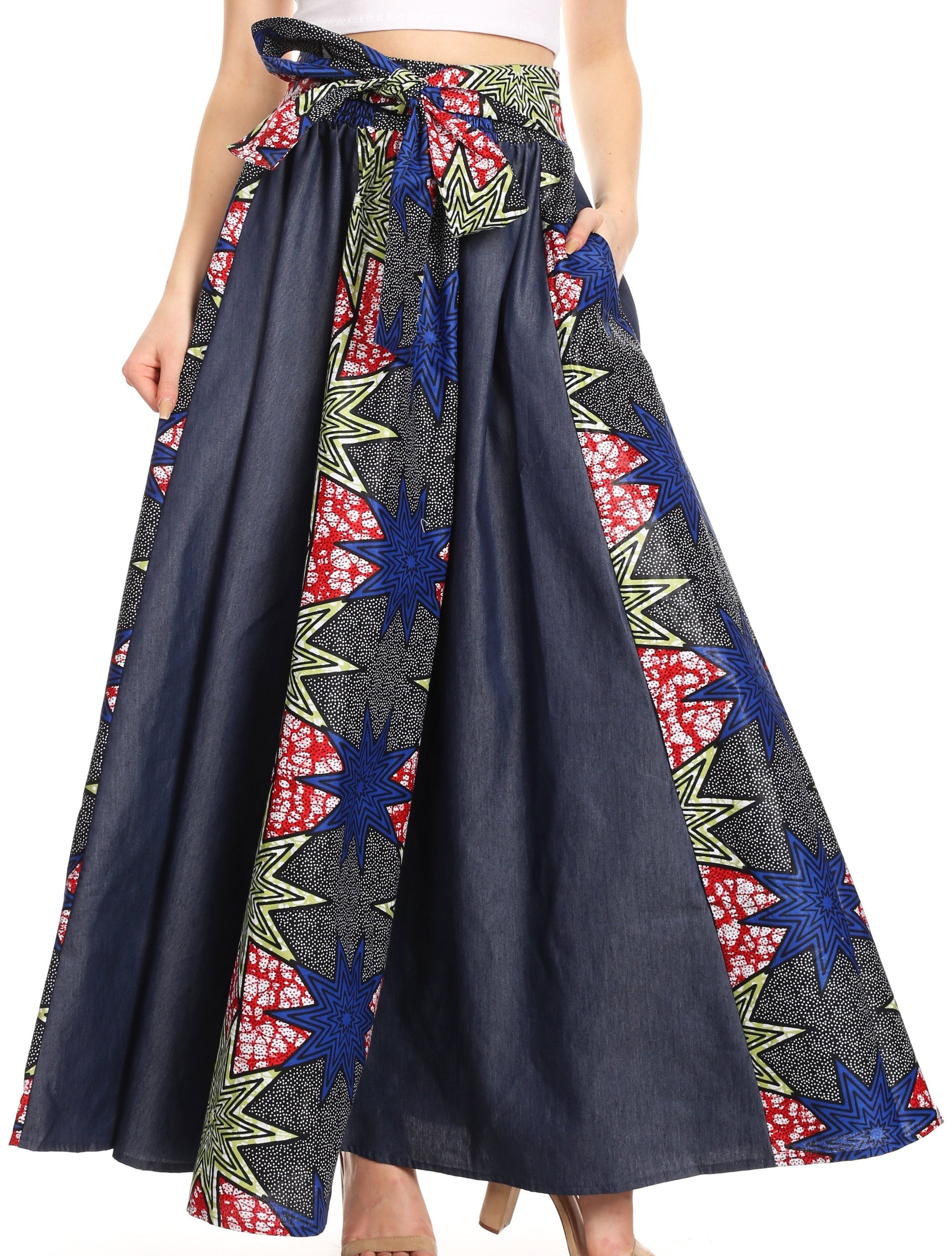 Sakkas Monifa Long Maxi Skirt Colorful Ankara Wax Dutch African Skirt Gorgeous - Concordia Style Boutique