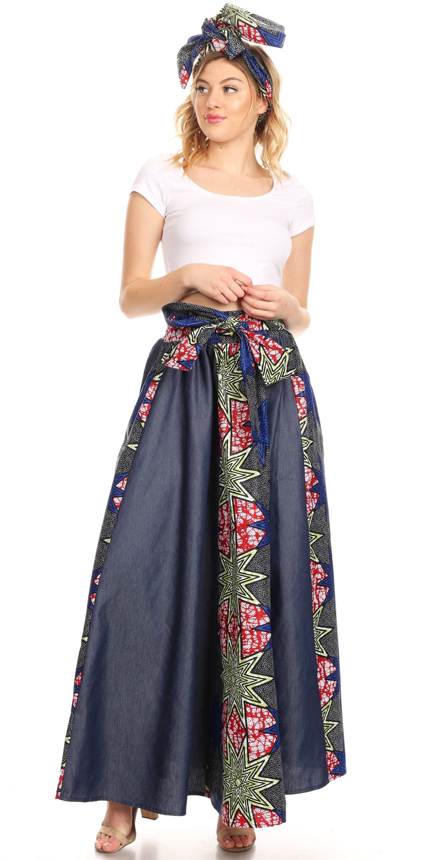 Sakkas Monifa Long Maxi Skirt Colorful Ankara Wax Dutch African Skirt Gorgeous - Concordia Style Boutique