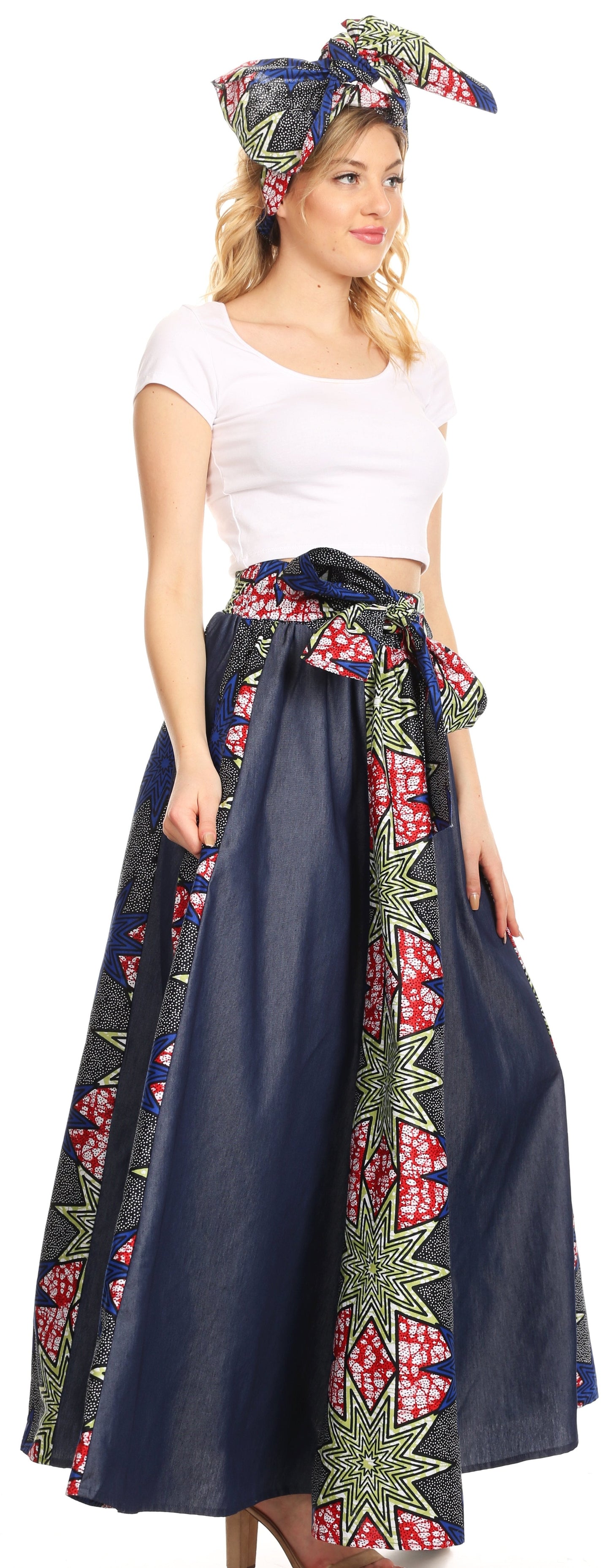 Sakkas Monifa Long Maxi Skirt Colorful Ankara Wax Dutch African Skirt Gorgeous - Concordia Style Boutique