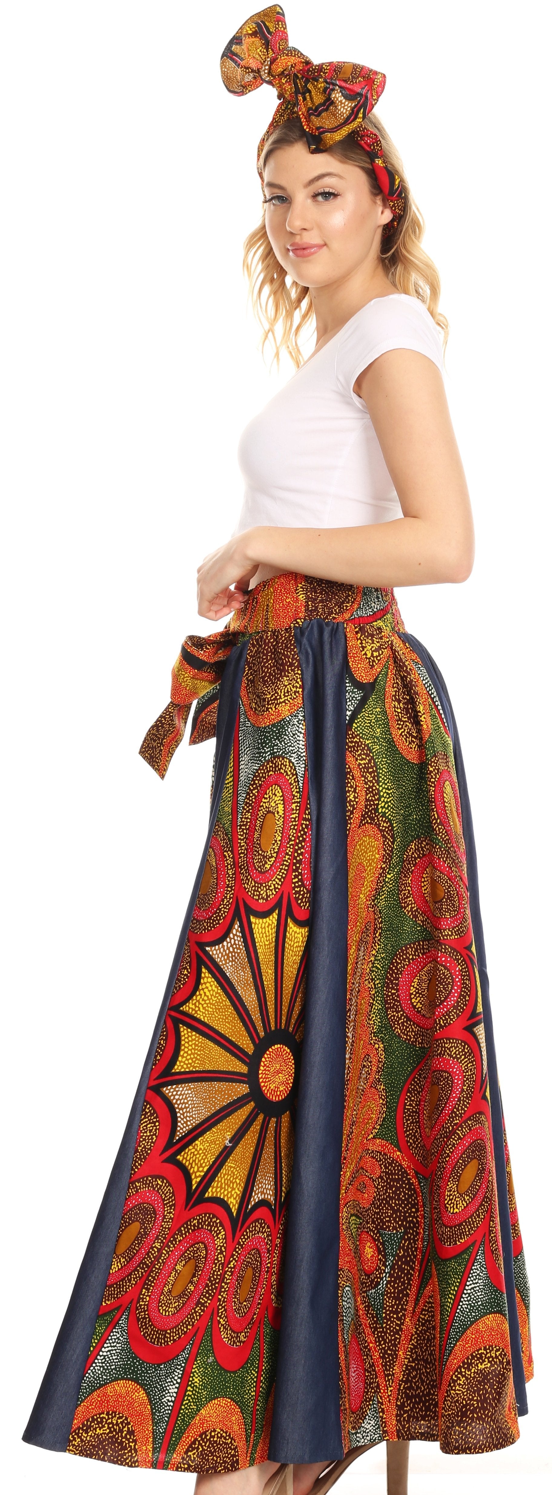 Sakkas Monifa Long Maxi Skirt Colorful Ankara Wax Dutch African Skirt Gorgeous - Concordia Style Boutique