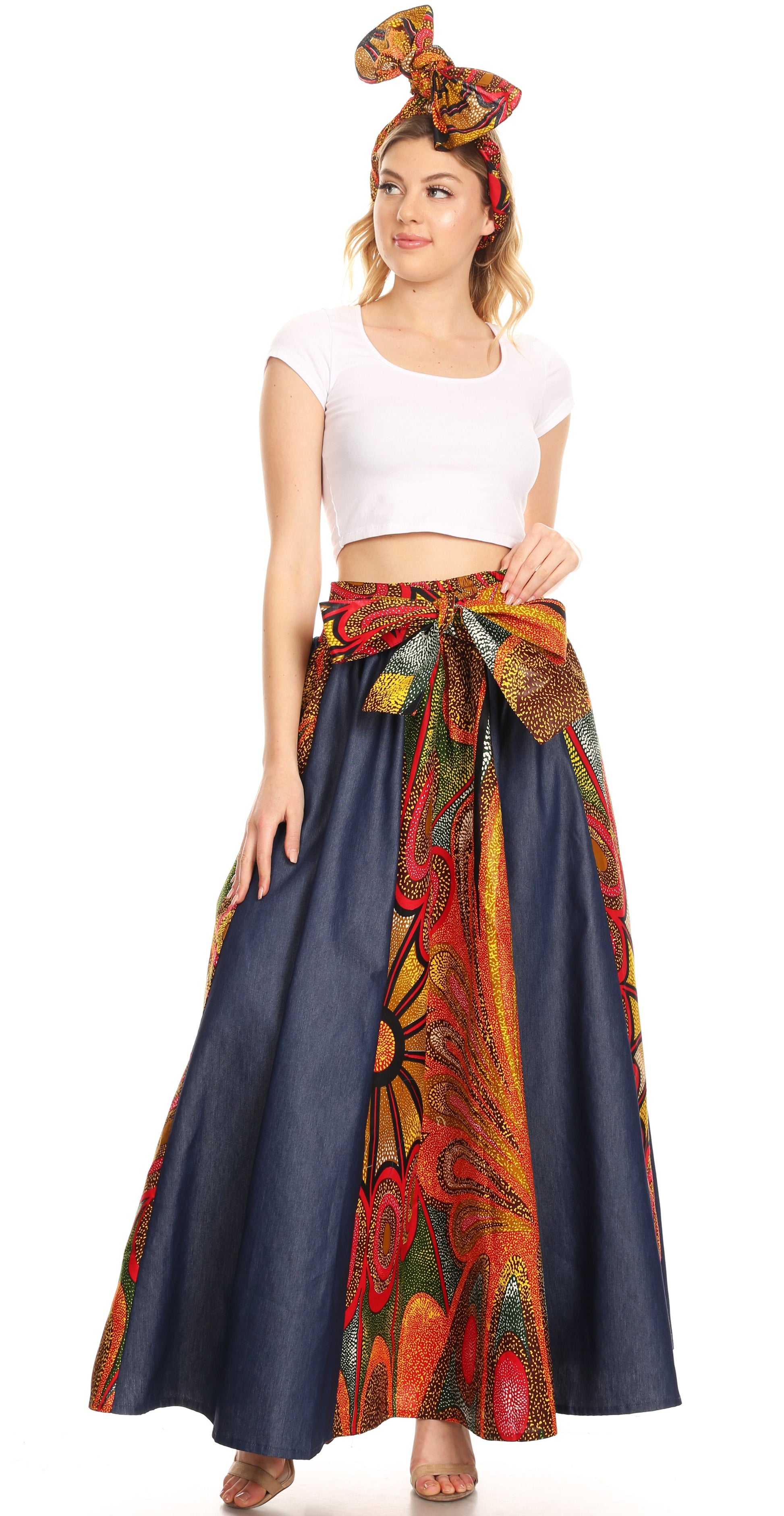 Sakkas Monifa Long Maxi Skirt Colorful Ankara Wax Dutch African Skirt Gorgeous - Concordia Style Boutique