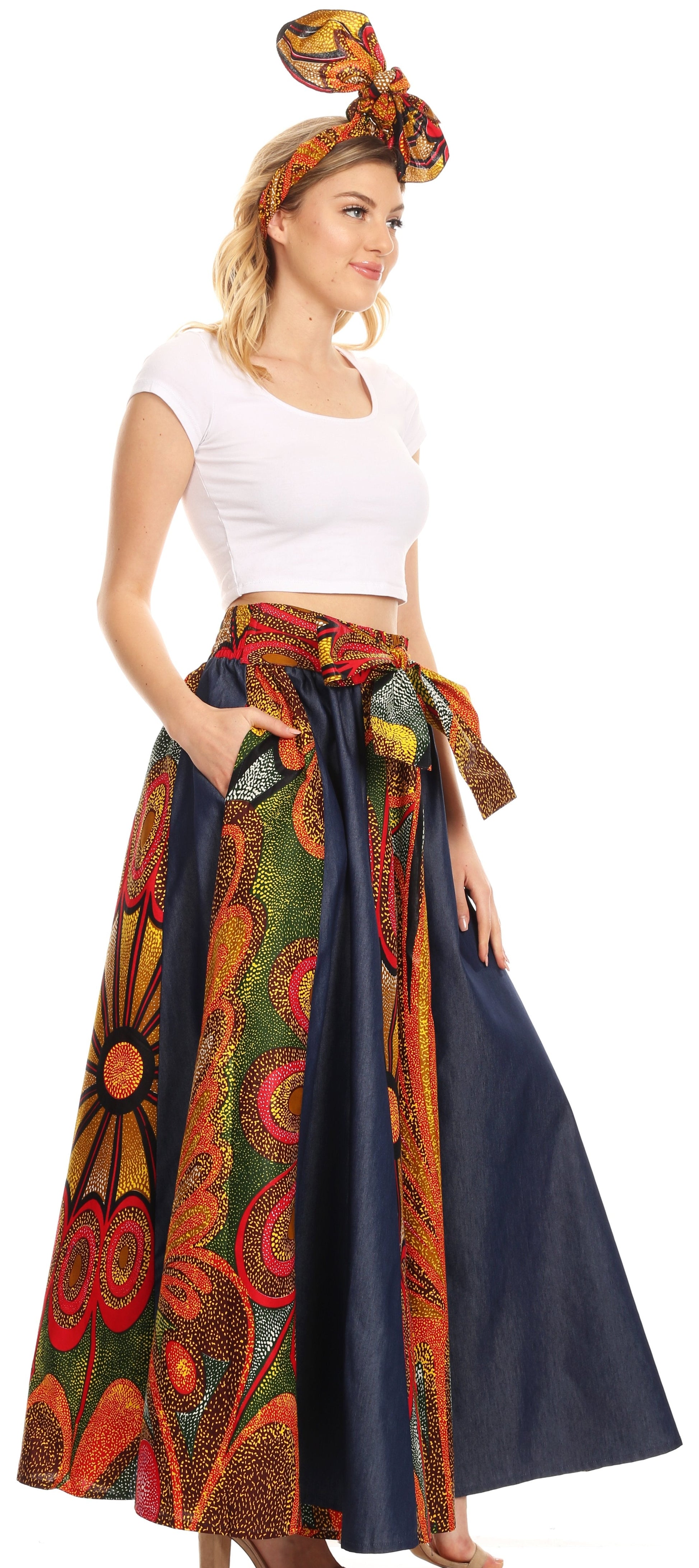 Sakkas Monifa Long Maxi Skirt Colorful Ankara Wax Dutch African Skirt Gorgeous - Concordia Style Boutique