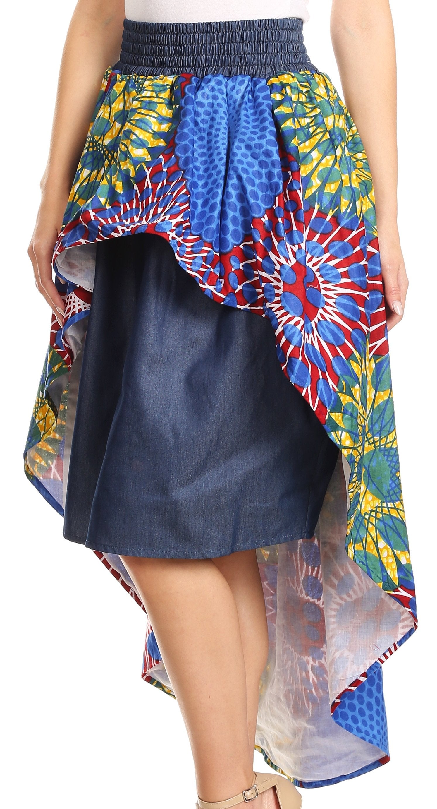 Sakkas Bahati Hi Low Mermaid African Ankara Dutch Wax Cotton Skirt Colorful - Concordia Style Boutique