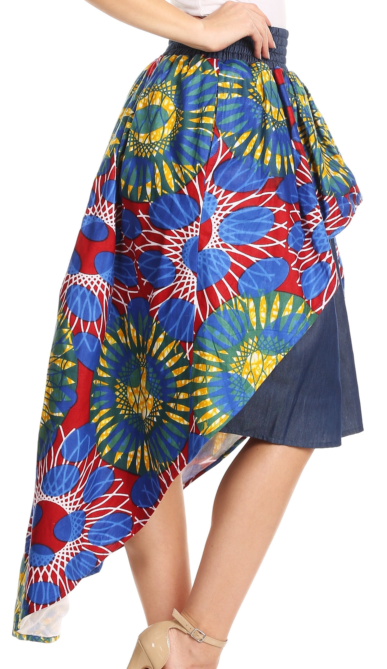 Sakkas Bahati Hi Low Mermaid African Ankara Dutch Wax Cotton Skirt Colorful - Concordia Style Boutique