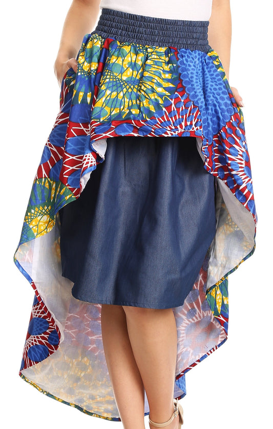 Sakkas Bahati Hi Low Mermaid African Ankara Dutch Wax Cotton Skirt Colorful - Concordia Style Boutique