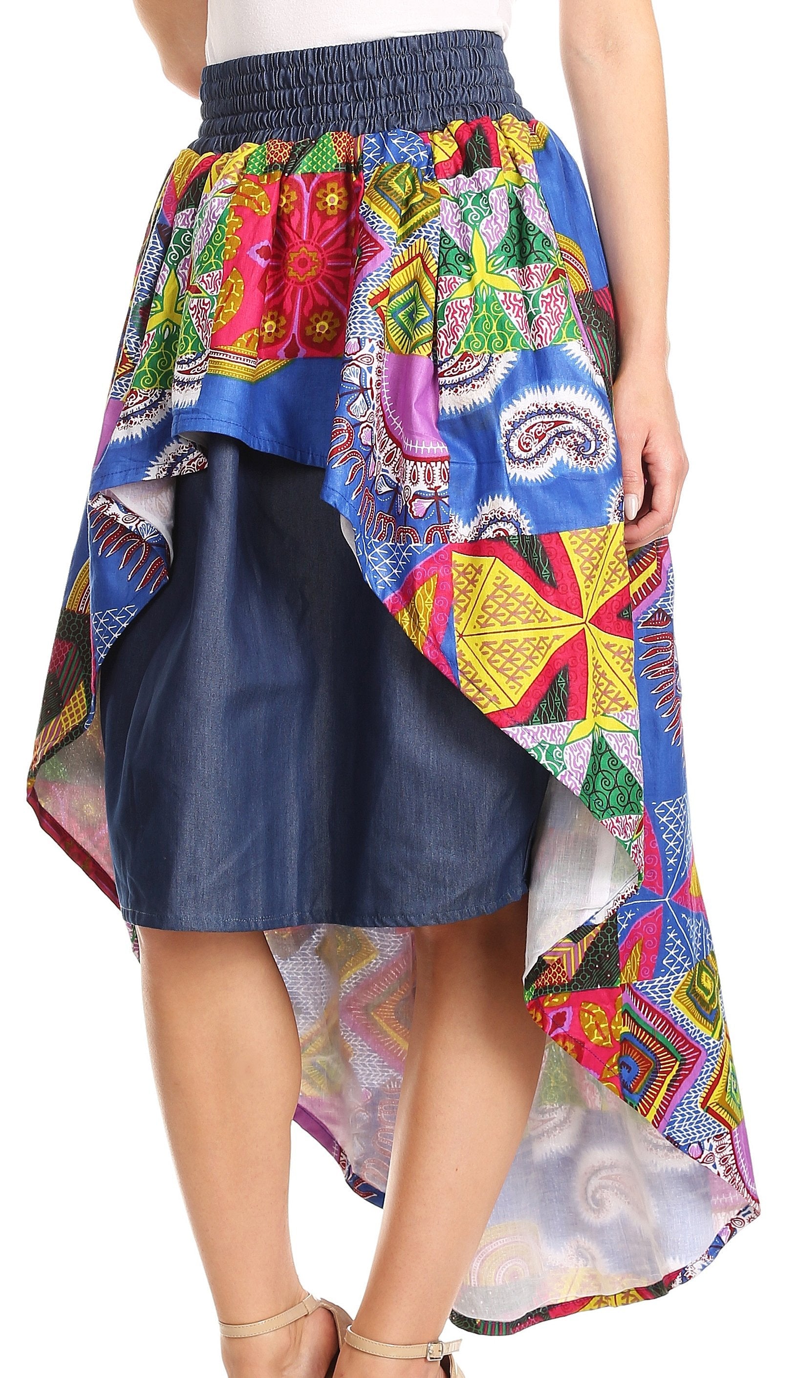Sakkas Bahati Hi Low Mermaid African Ankara Dutch Wax Cotton Skirt Colorful - Concordia Style Boutique