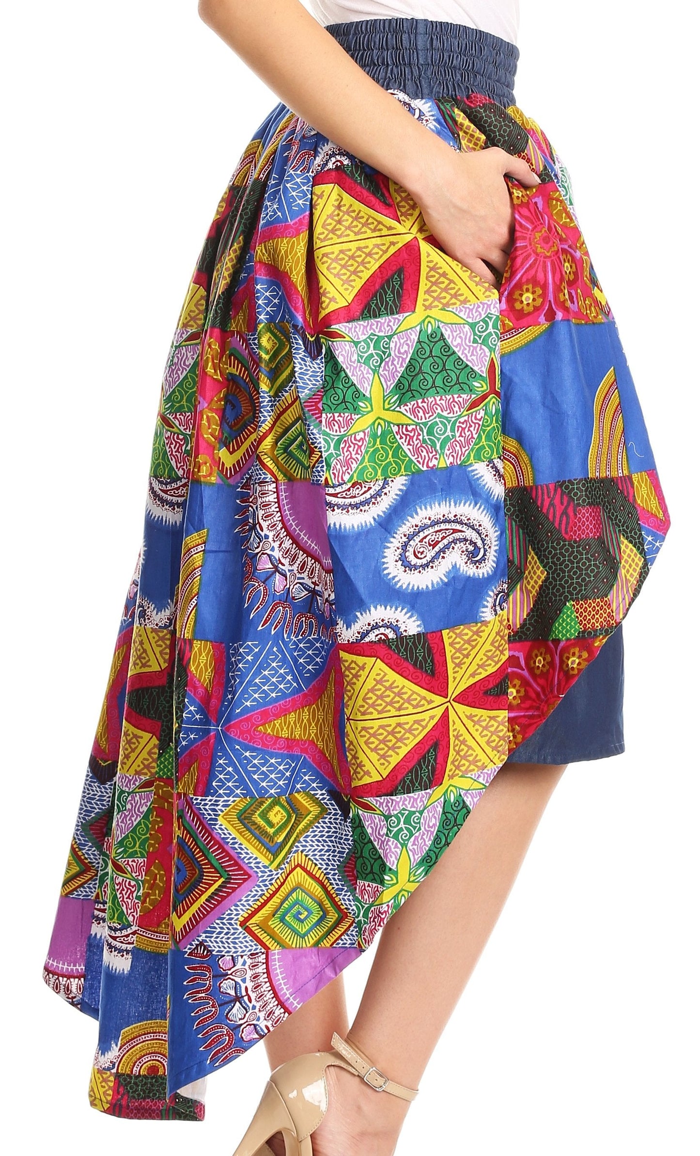 Sakkas Bahati Hi Low Mermaid African Ankara Dutch Wax Cotton Skirt Colorful - Concordia Style Boutique