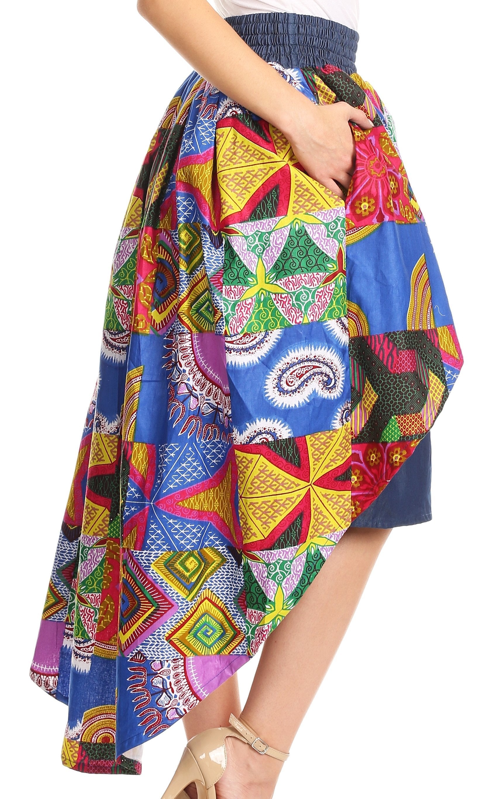 Sakkas Bahati Hi Low Mermaid African Ankara Dutch Wax Cotton Skirt Colorful - Concordia Style Boutique
