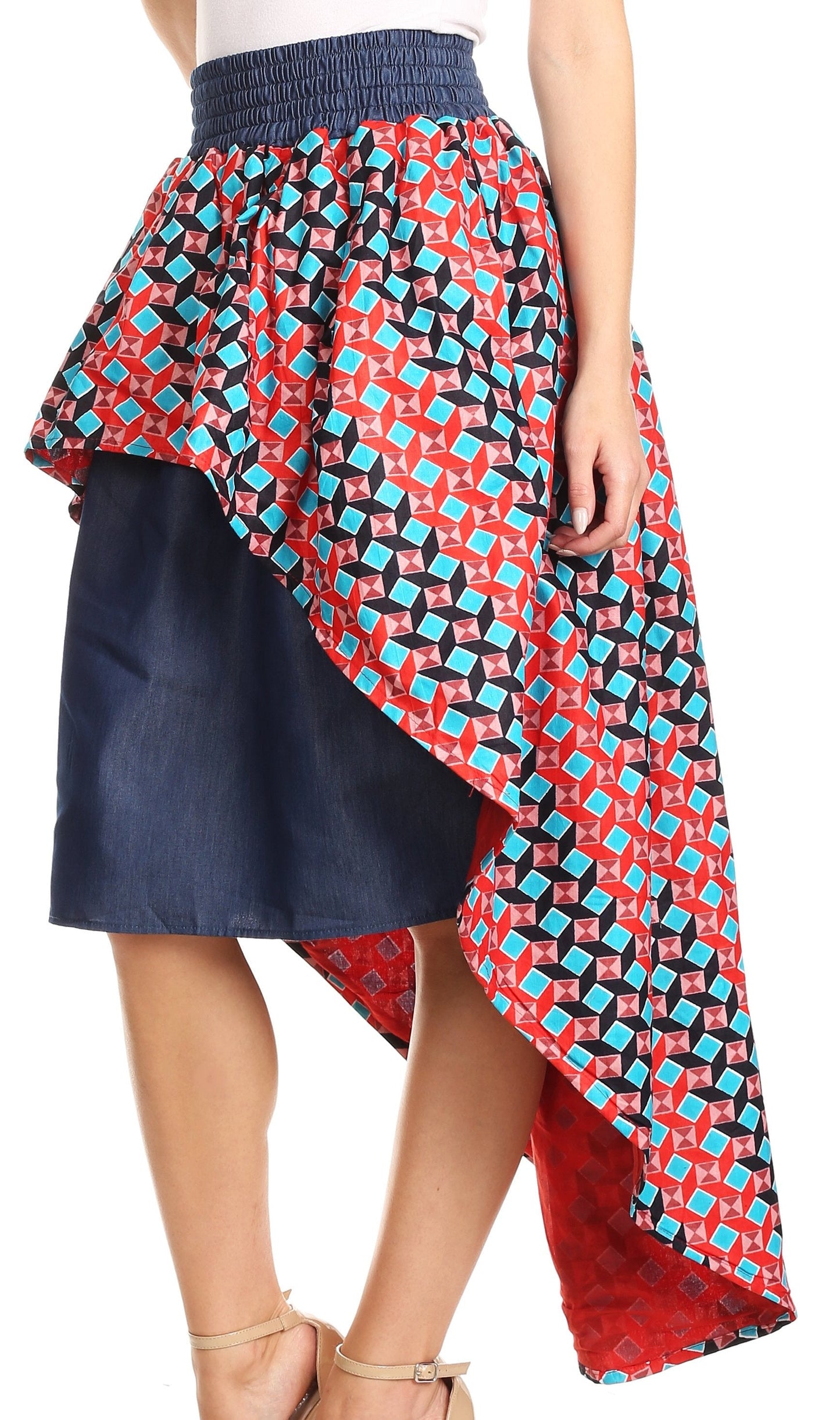 Sakkas Bahati Hi Low Mermaid African Ankara Dutch Wax Cotton Skirt Colorful - Concordia Style Boutique