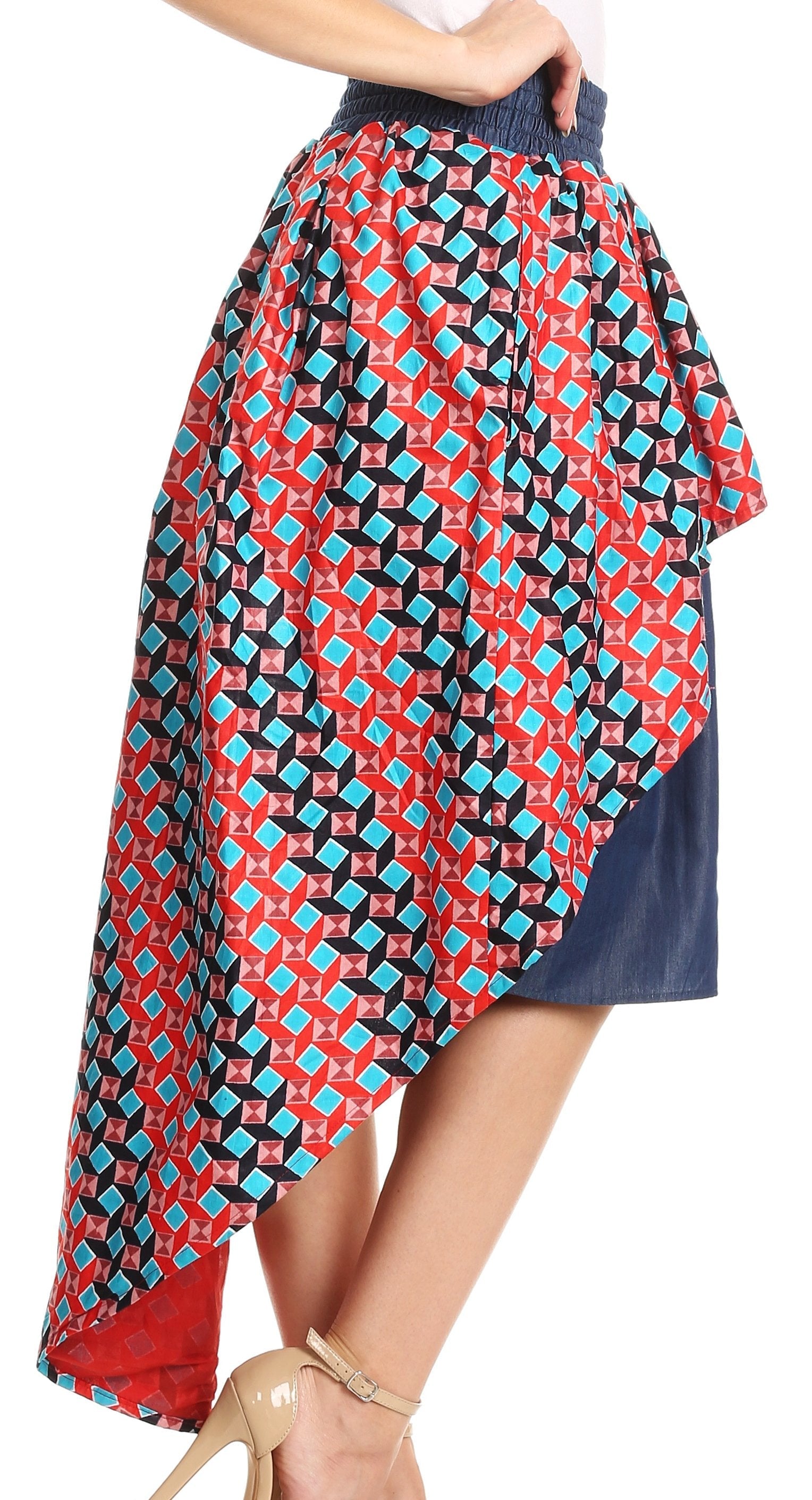 Sakkas Bahati Hi Low Mermaid African Ankara Dutch Wax Cotton Skirt Colorful - Concordia Style Boutique